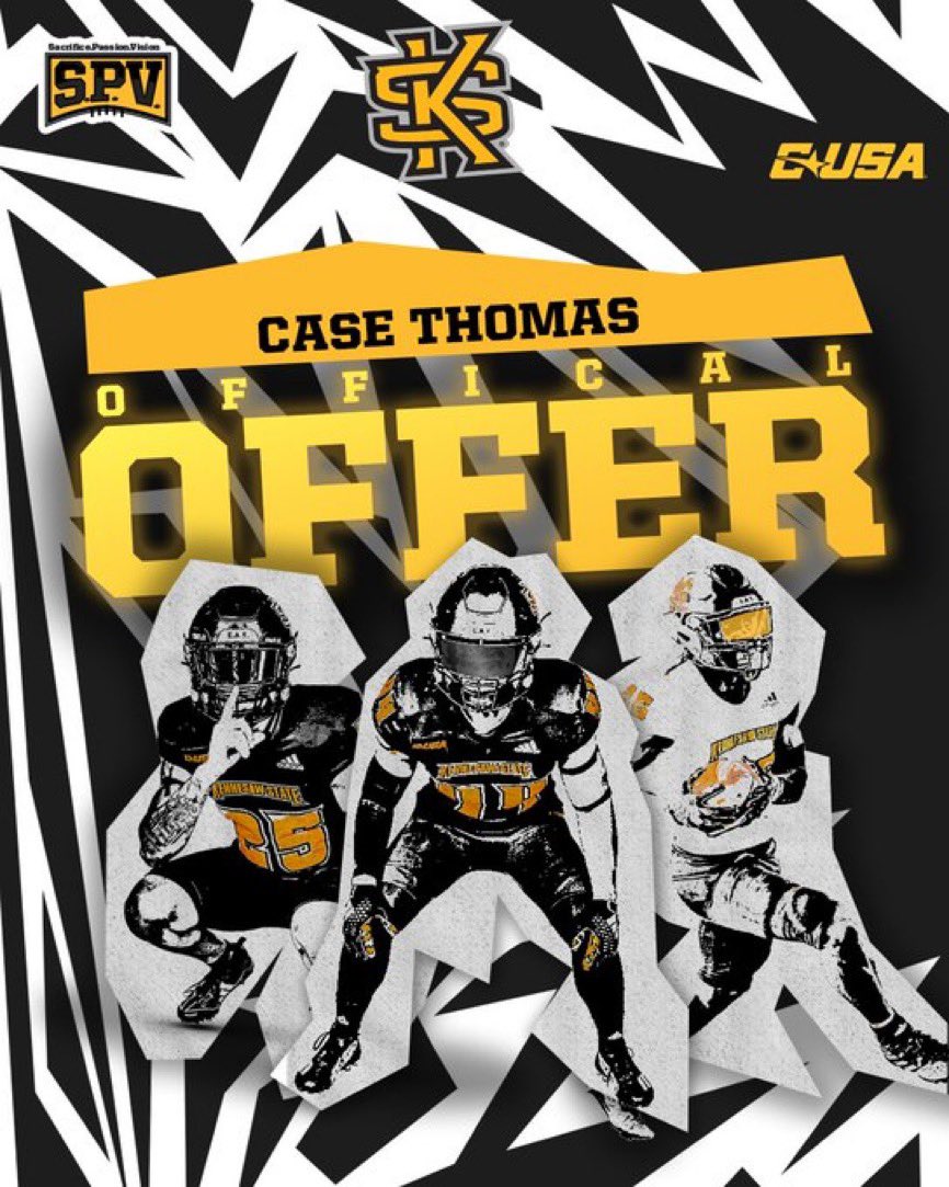 Case Thomas (@case_thomas10) on Twitter photo After a great conversation with <a href="/CoachMKershaw/">Mike Kershaw</a> I am blessed to receive an offer from <a href="/kennesawstfb/">Kennesaw State Football</a>! <a href="/CoachMack_KSU/">CoachMack_KSU</a>
<a href="/CoachHerbertDa1/">Coach Herbert Davis</a> <a href="/ESPN3ALLDAY/">Mike Espy</a> <a href="/Coach_GAdams/">George Adams</a> <a href="/mrafootball/">Football | MRA</a> <a href="/CoachWeaverMRA/">John Weaver ๐๏ธ</a> After a great conversation with <a href="/CoachMKershaw/">Mike Kershaw</a> I am blessed to receive an offer from <a href="/kennesawstfb/">Kennesaw State Football</a>! <a href="/CoachMack_KSU/">CoachMack_KSU</a>
<a href="/CoachHerbertDa1/">Coach Herbert Davis</a> <a href="/ESPN3ALLDAY/">Mike Espy</a> <a href="/Coach_GAdams/">George Adams</a> <a href="/mrafootball/">Football | MRA</a> <a href="/CoachWeaverMRA/">John Weaver ๐๏ธ</a>