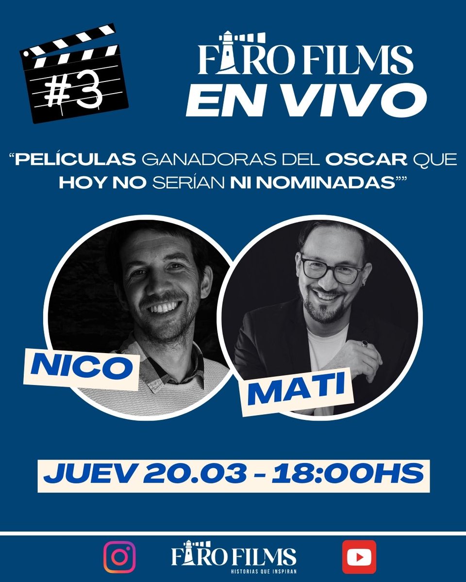 Los esperamos hoy a las 18 para charlar un poco de cine y esas películas que décadas atrás se podían llevar algún Premio Oscar pero hoy, según nuestra opinión, no serían NI NOMINADAS.

YouTube: youtube.com/watch?v=FFLff9…
Instagram: instagram.com/faro.films