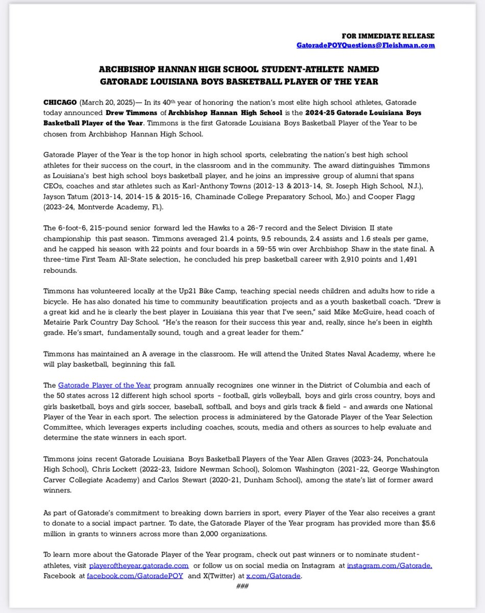 Eddie Timmons (@3ehoops) on Twitter photo Drew found out this morning he won Louisiana Gatorade Player of the year. We could not be prouder of him and the hard work he’s put in. This only happens with great teammates, great coaches and winning. Congratulations son! <a href="/DrewTimmons5/">Drew Timmons</a> Drew found out this morning he won Louisiana Gatorade Player of the year. We could not be prouder of him and the hard work he’s put in. This only happens with great teammates, great coaches and winning. Congratulations son! <a href="/DrewTimmons5/">Drew Timmons</a>