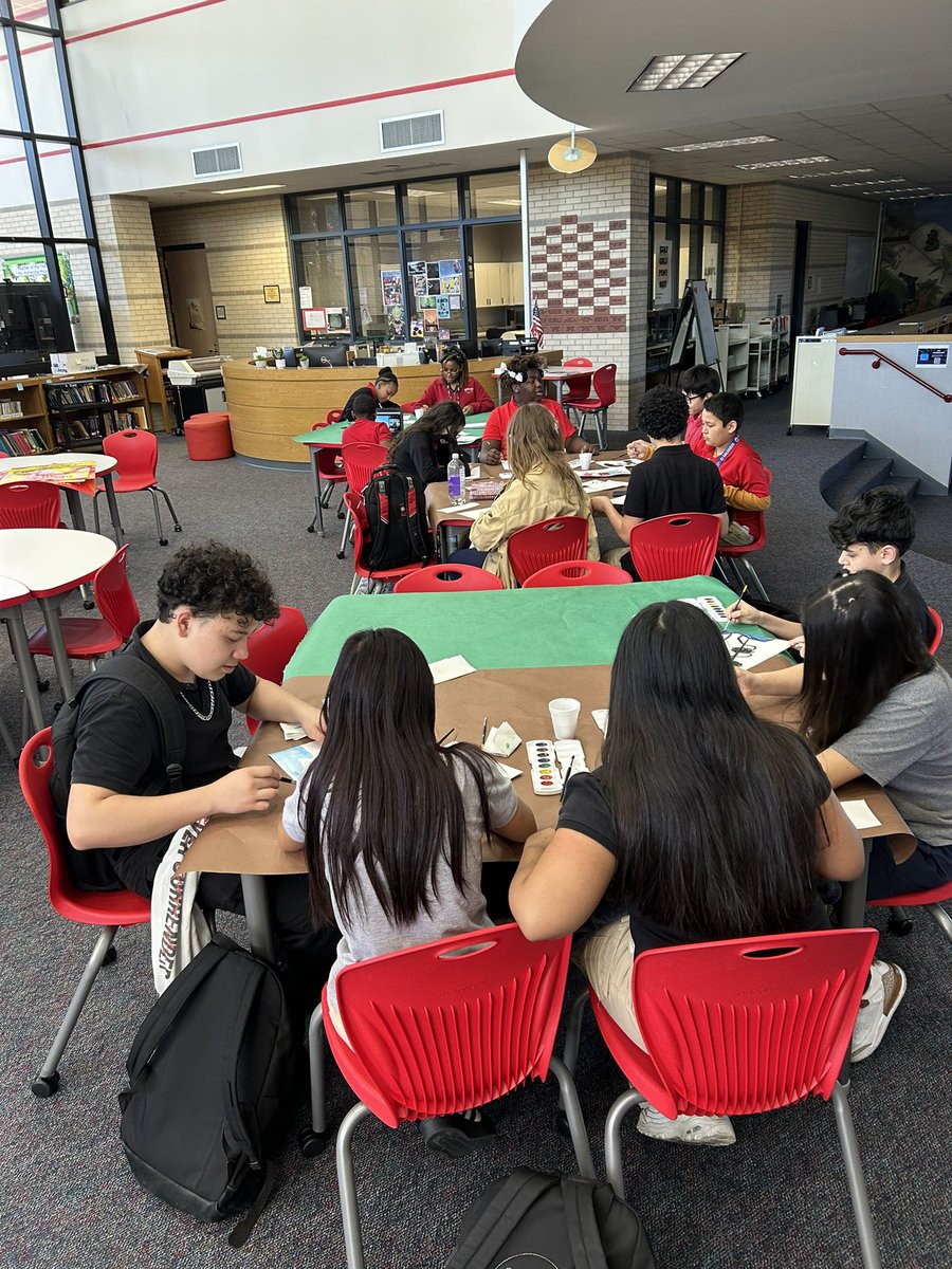 LibraryODMS's tweet image. Watercolor @ ODMS Late Library! @Alief_Libraries @ODMSMustangs