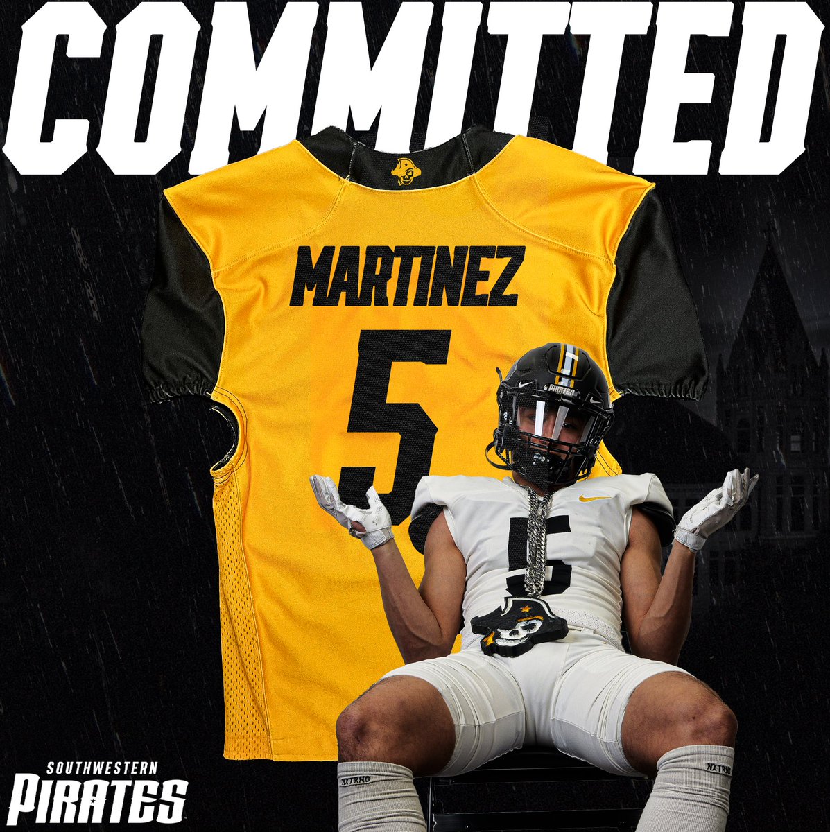|#AGTG|Thank you to <a href="/CoachBishopSU2/">Coach John Bishop</a> and <a href="/SUPiratesFB/">Southwestern FB</a> for everything throughout my recruitment process, I am extremely grateful to announce that I will be furthering my athletic and academic career at Southwestern University. 
#Committed #GoPirates #GiveNoQuarter 
#Wbrayfootball