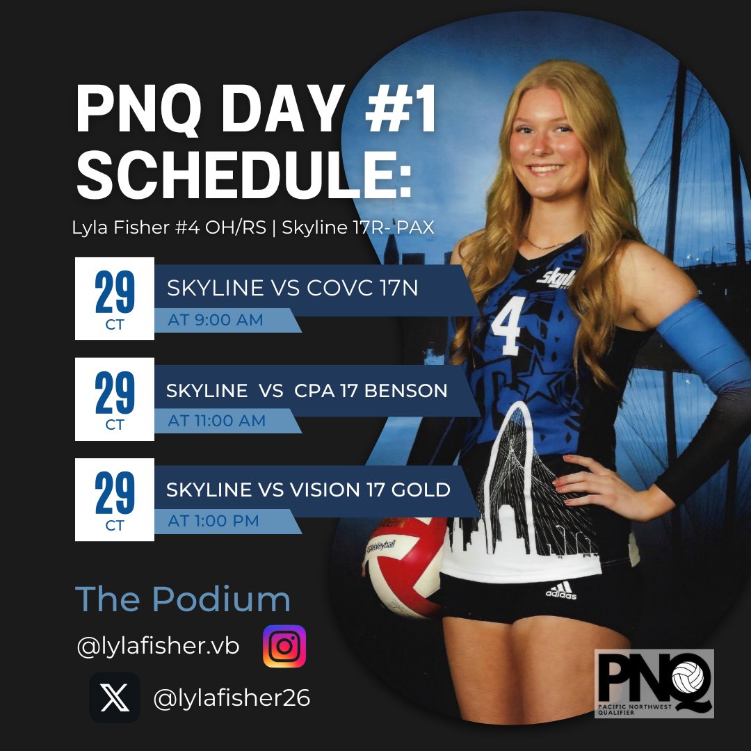 Lyla Fisher (@lylafisher26) on Twitter photo Qualifier season is here!! Here's our schedule for PNQ this weekend. Can't wait to compete with these girls and hopefully secure our bid to nattys!! 💙🏐<a href="/ains_edge26/">Ainsley Edgington</a> <a href="/AubreyVB2026/">Aubrey Easterwood</a> <a href="/dyerava7/">Ava Dyer</a> Qualifier season is here!! Here's our schedule for PNQ this weekend. Can't wait to compete with these girls and hopefully secure our bid to nattys!! 💙🏐<a href="/ains_edge26/">Ainsley Edgington</a> <a href="/AubreyVB2026/">Aubrey Easterwood</a> <a href="/dyerava7/">Ava Dyer</a>
