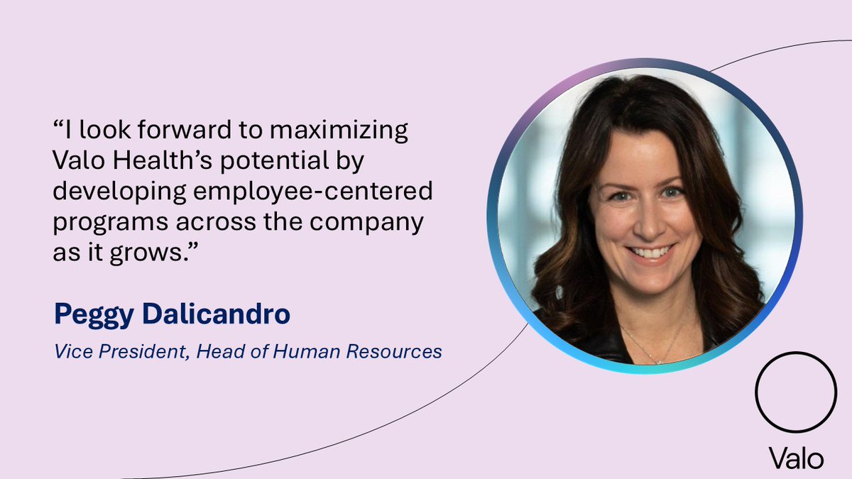 We are pleased to introduce Peggy Dalicandro as our VP, Head of Human Resources. Peggy has already added so much value to our growing team &amp; we are excited to have her experience and enthusiasm.

Learn more about Peggy: valohealth.com/press/valo-hea…

#HumanResources #TalentAcquisition