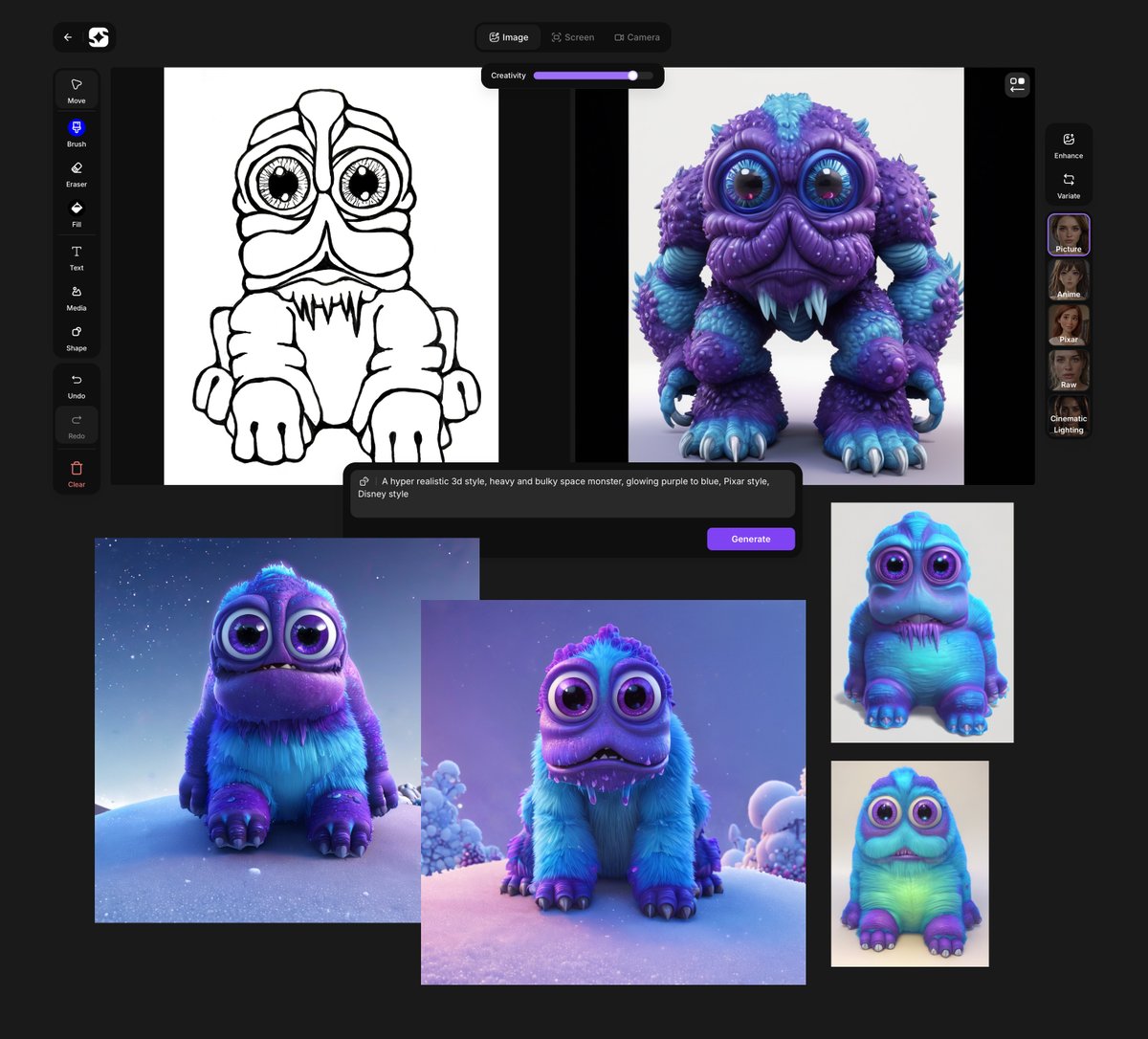 The first thing that caught my eye on @Imagine_aiart? Imagine Sketch—a ridiculously fun and handy tool that turns simple sketches into high-quality images.

I put it to the test with my little alien monster doodle, and watching it transform into a polished visual was pure magic✨