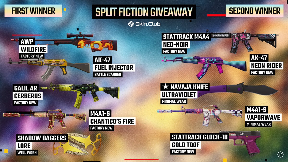 🌓 SPLIT FICTION GIVEAWAY 🌓

Want to win? Here’s what you need to do:  
1⃣ Repost this publication  
2⃣ Mention your friend in the comments below and leave your Skin.Сlub ID
 
The promo code SPLITFICTIONX is just a little gift for you this time - no need to use it to participate