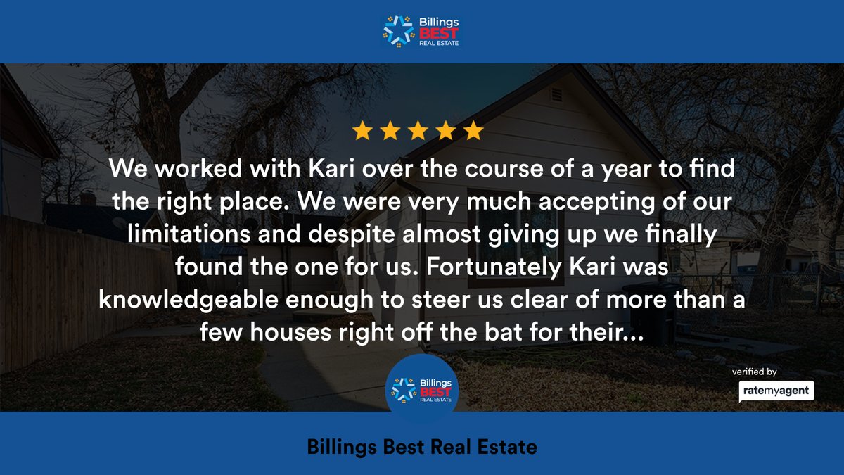 NancyBrook's tweet photo. Our team’s latest RateMyAgent review in Billings
Montana RRE-RBS-LIC-54676
https://t.co/jxbI5auXm8

...
#ratemyagent #realestate #Billings_Best_Real_Estate https://t.co/zdOgvxoR5D