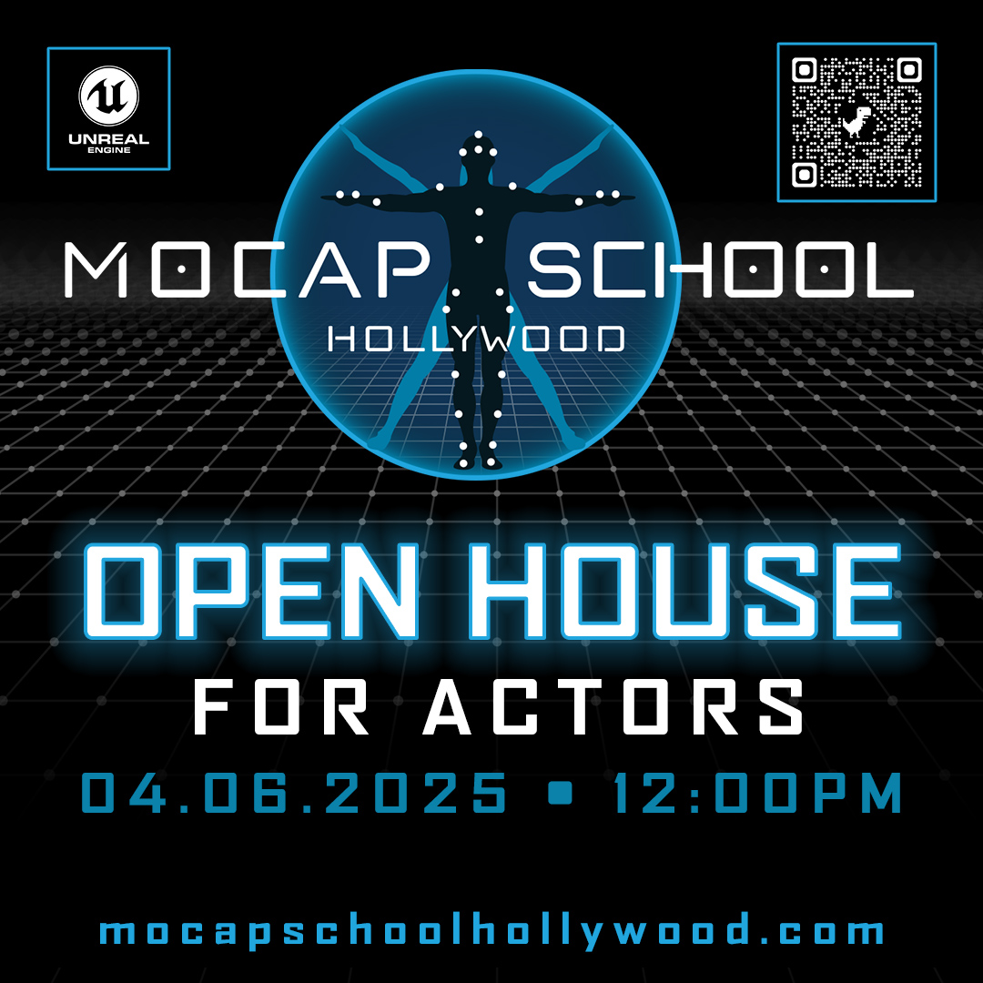 April 6th @ 12pm: OPEN HOUSE! Join us in LA's newest and most advanced #MoCap studio &amp; see the magic of optical tracking bringing #Unreal characters to life! RSVP via QR. 🎭🕹️📽️🖥️🤩 #pcap #VR #performancecapture #motioncapture #actorslife #UE5 #unrealengine