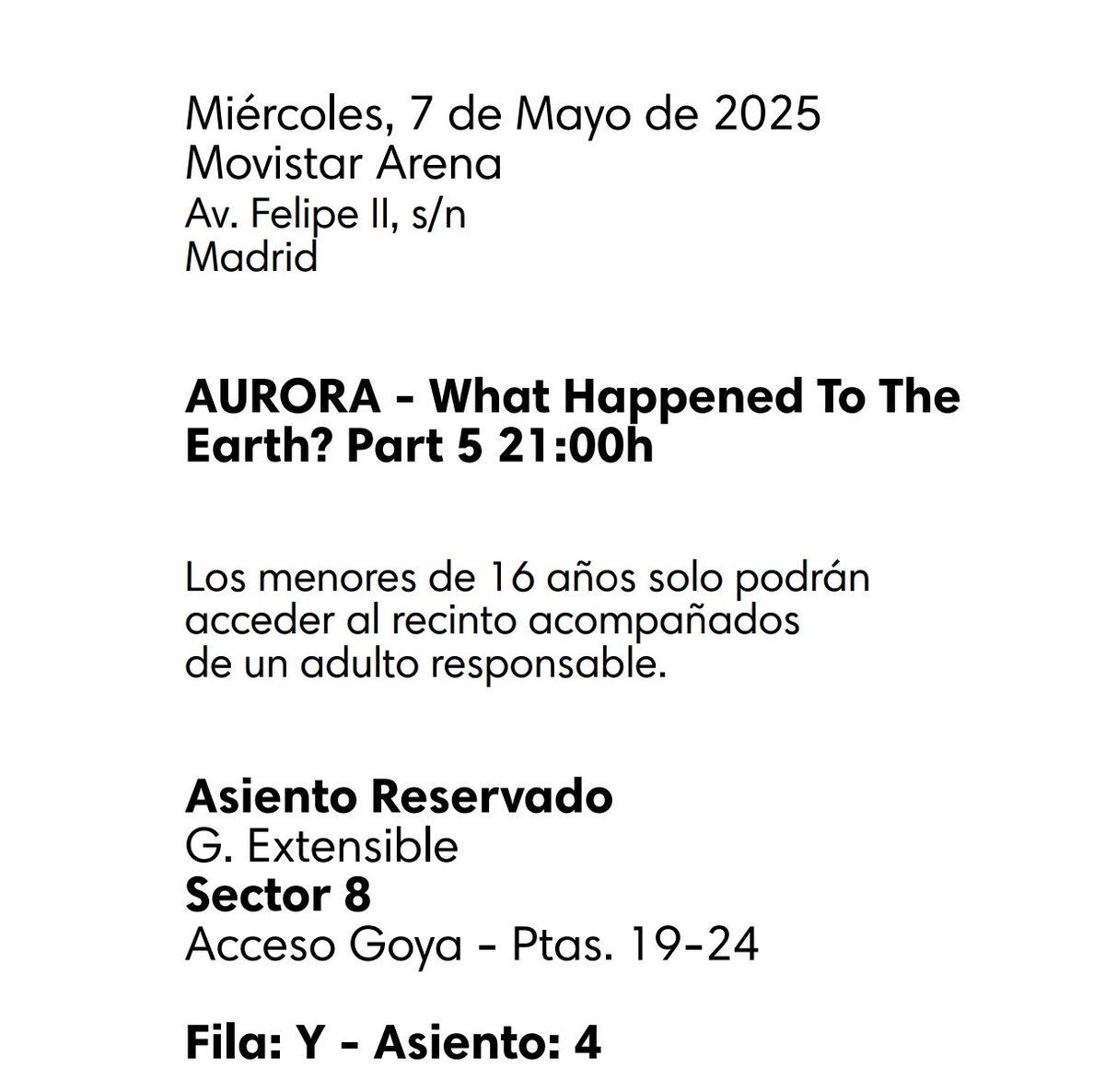 yebamochi's tweet photo. Hola gente! vendo dos entradas en grada justo enfrente del escenario para el concierto de Aurora en Madrid el 7 de mayo https://t.co/wUWyzZY2z6 https://t.co/ru9bgAM7re