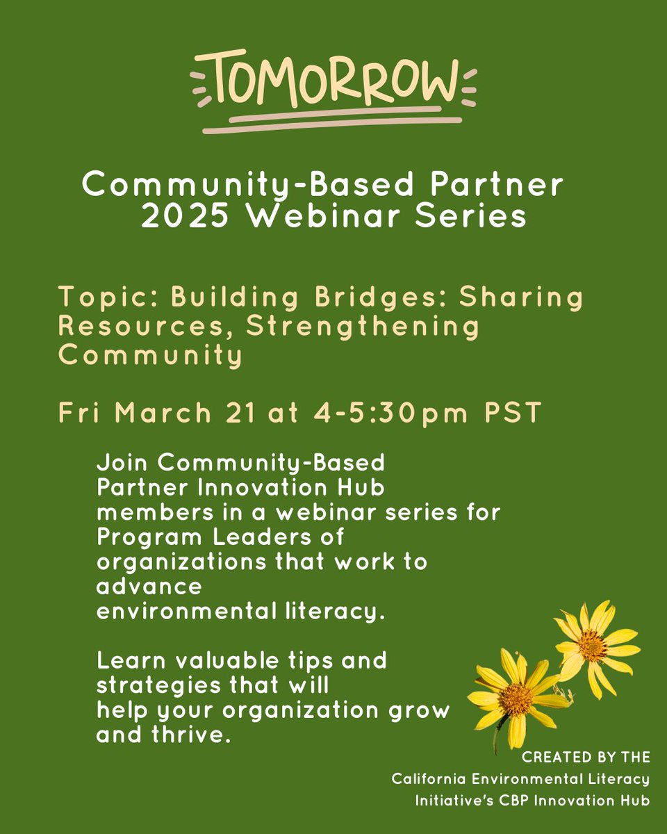 Don't miss tomorrow's webinar! Join us to learn strategies for strengthening community and advancing environmental literacy. Register now! ow.ly/bUos50VlVmU