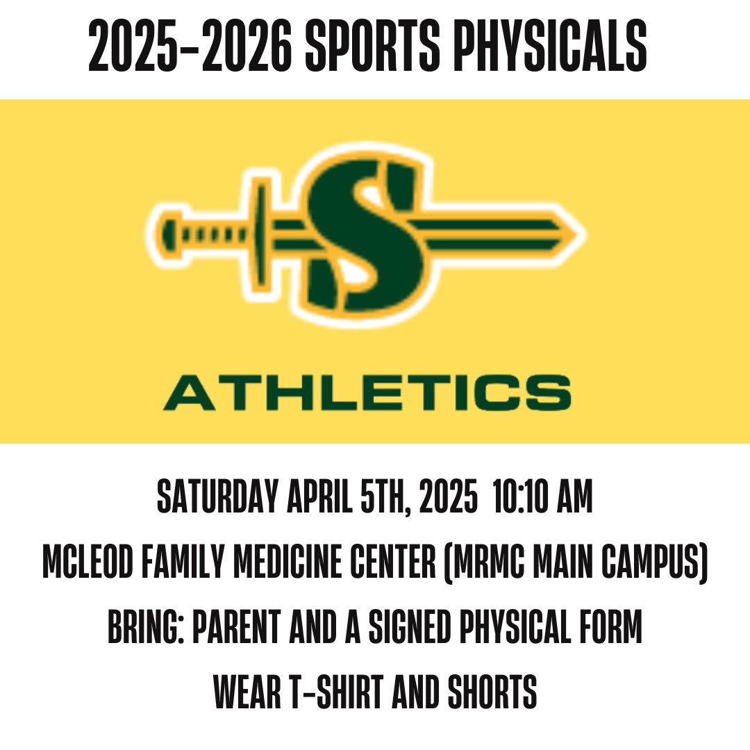 🚨🚨ANNOUNCEMENT!!
This is your opportunity to get your FREE Sports Physicals for the upcoming school year!! Contact Coach <a href="/PhilJonesGC/">Coach Phil Jones, M. Ed., C.A.A</a> at pjones@fsd1.org if there are any questions. #SwordsUp #SimplyTheBest
