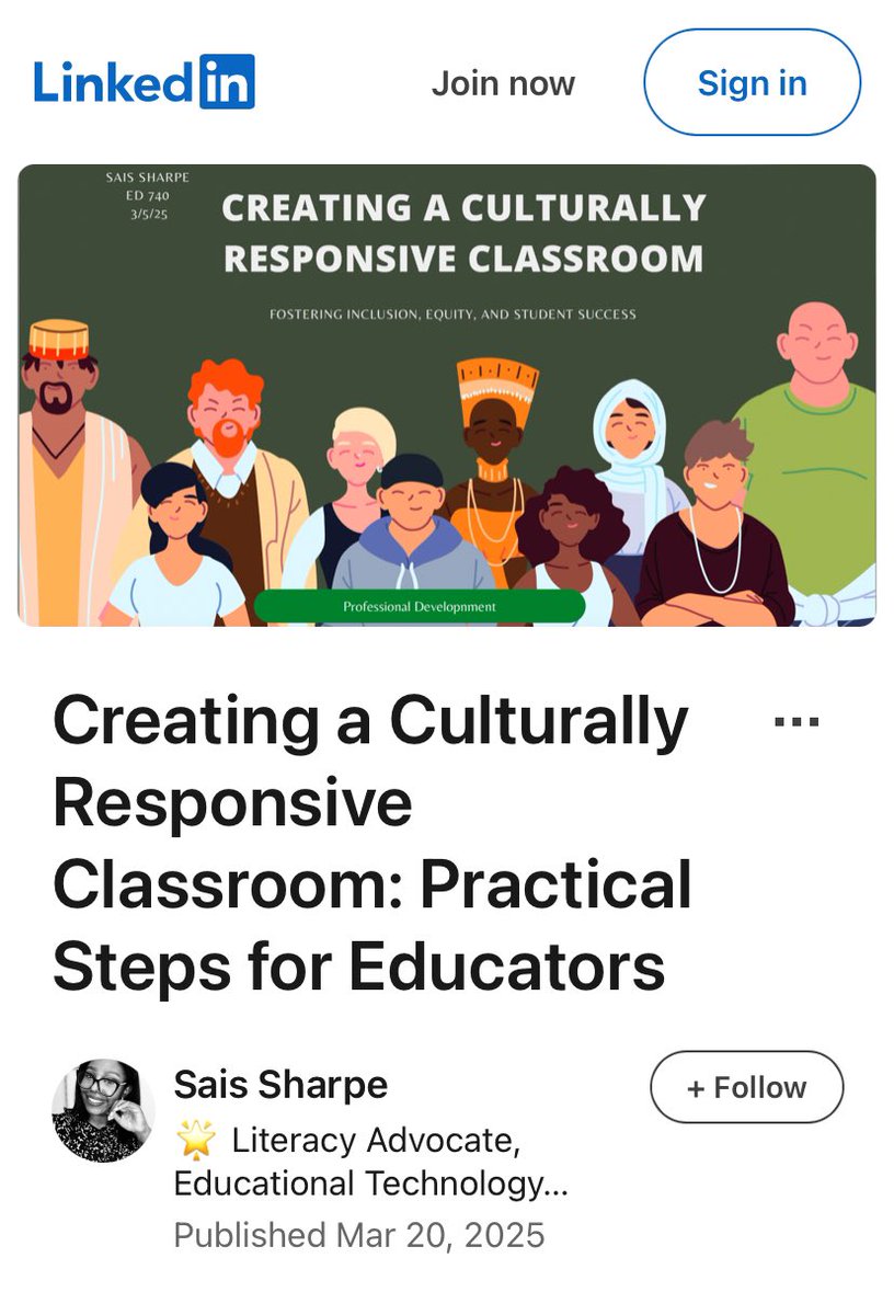 MsSharpe10's tweet image. In today’s diverse learning environments, creating a culturally responsive classroom is not just best practice—it's essential.
linkedin.com/pulse/creating…
#culturallyresponsiveteaching #pd #crt