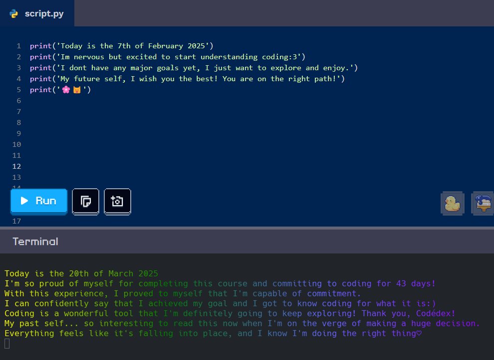 lizzz_3_7's tweet image. Here comes the end of the Python course! This was amazing!🌷
I started by importing The Zen of Python, and then replying to my letter that I got back, which made me so happy!😊💌 (It's down below). Thank you so much, @codedex_io, for expanding my horizons!🩷
#CodedexZenOfPython