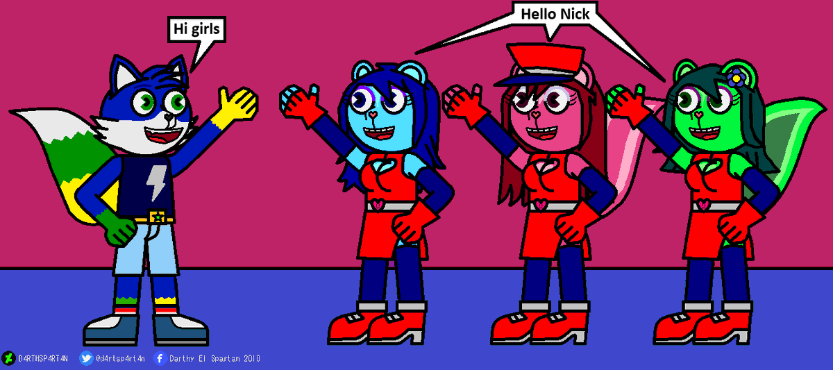 d4rthsp4rt4n's tweet photo. Art Trade for my friend NickArtitstFox00
Nick meeting the Dancerings (My HTF OC)
#happytreefriends #nick #messlie
#knify #marylie #htfoc #arttrade https://t.co/DU0TExFlkl
