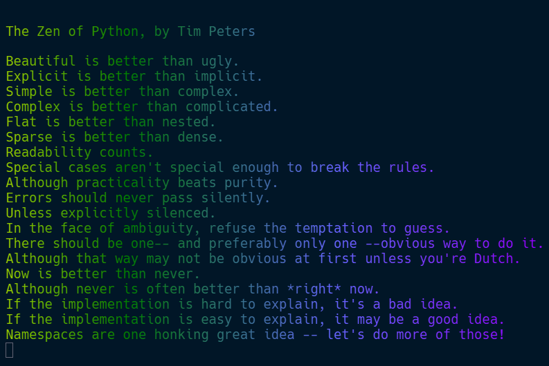 lizzz_3_7's tweet image. Here comes the end of the Python course! This was amazing!🌷
I started by importing The Zen of Python, and then replying to my letter that I got back, which made me so happy!😊💌 (It's down below). Thank you so much, @codedex_io, for expanding my horizons!🩷
#CodedexZenOfPython