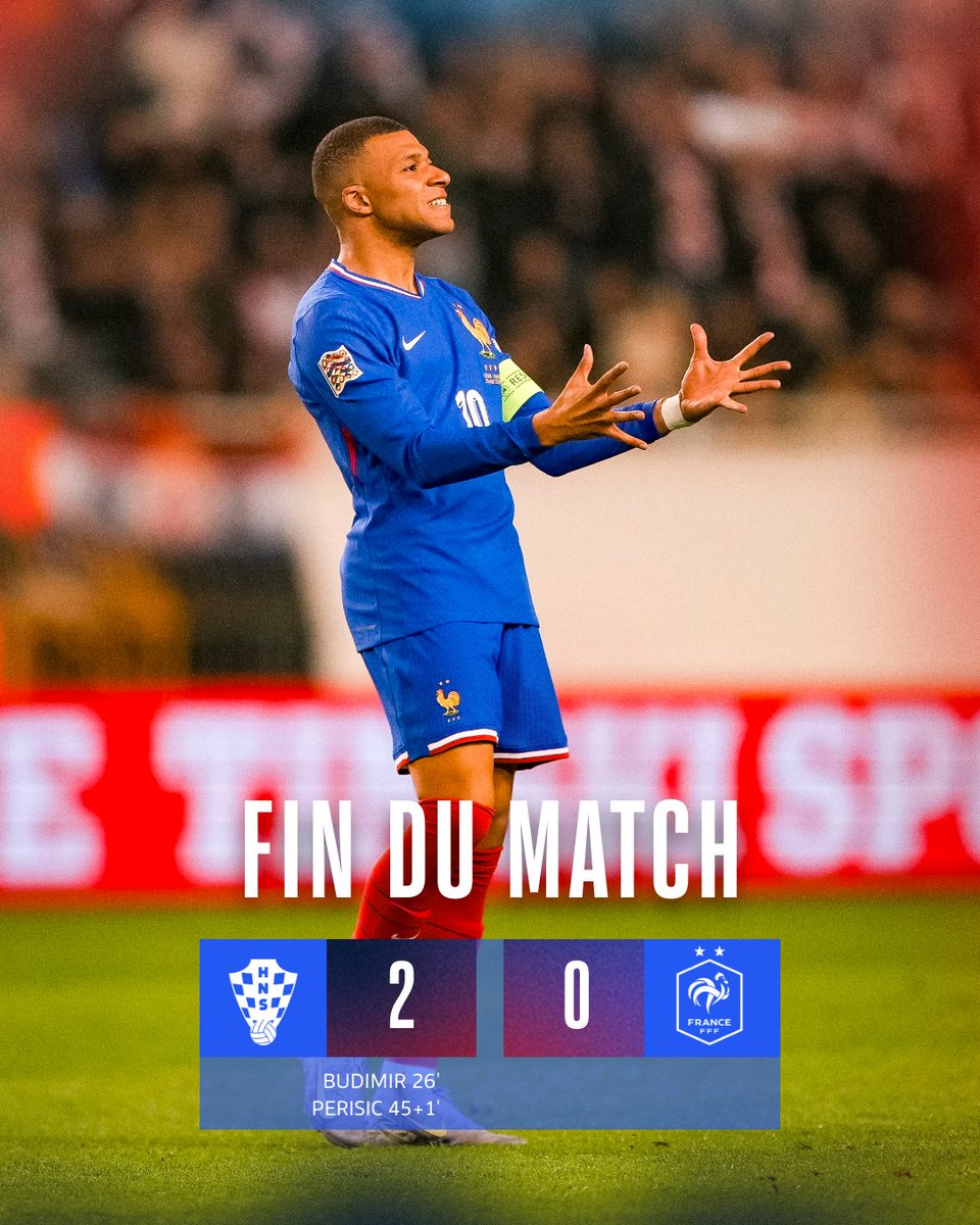 Soirée frustrante en Croatie… mais tout reste à jouer 👊

On aura besoin de tout votre soutien dimanche pour le match retour au Stade de France !

🇭🇷2-0🇫🇷 | #CROFRA | #FiersdetreBleus