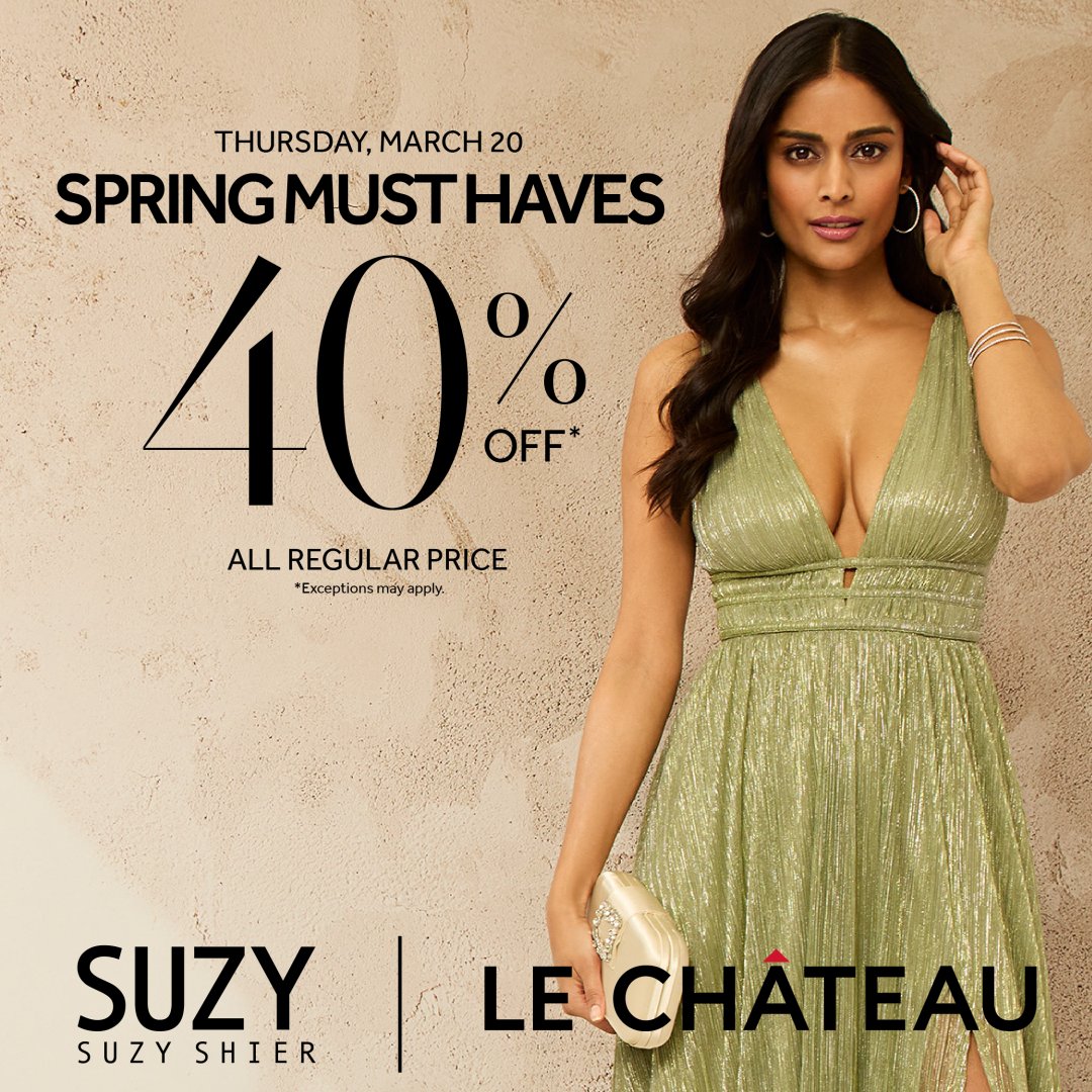 shopcapilano's tweet photo. Spring must haves! πShop the latest trends and spring styles with Suzy Shier | Le ChΓ’teau. Receive 40%* off for one day only! *Select styles may apply.
#shopcapilanomall #northvancouver #suzyshier #lechateau #onedaysale https://t.co/QhCIe498sF
