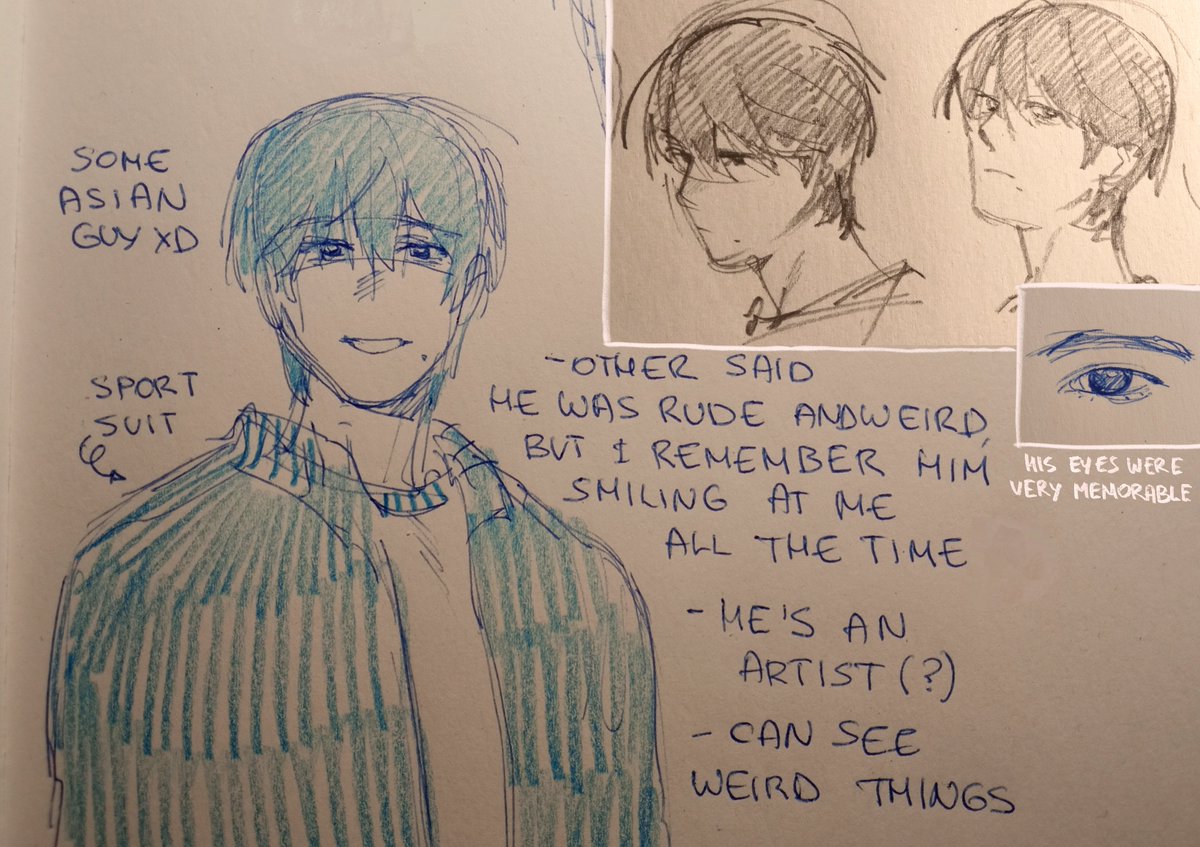 A sketch of a high schooler from my dream. It was really strange dream- he drew my self-portrait, killed my monster-friend, and burned down the school gym. 
In the end, I killed him in a field of withered sunflowers, as he asked bc he didn’t want to become a monster and kill me