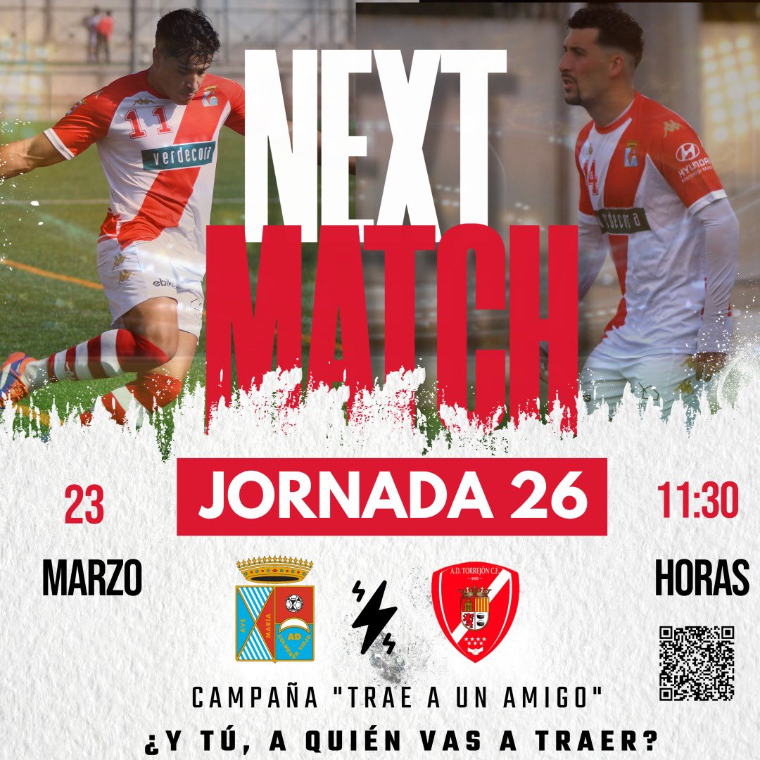 ¡Quedan 9 finales y 5 son en casa! ⚽️
Este domingo el Alberto Ruiz tiene que rugir.
Campaña TRAE A UN AMIGO 🤝
Todo socio o jugador podrá invitar a una persona GRATIS 🎟️

Domingo 23 – 11:30h
Colmenar Viejo vs A.D. Torrejón ‘B’
¿Y tú, a quién vas a traer? ❤️🤍
 #TraeAUnAmigo