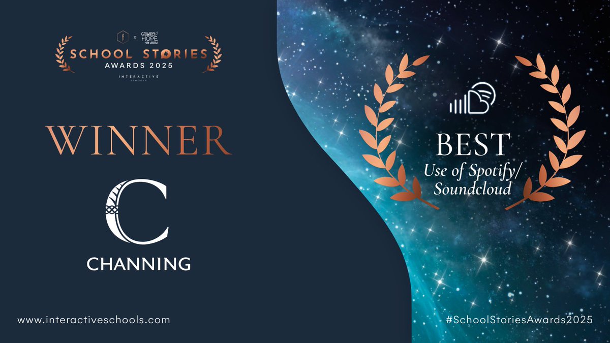 SchoolStoriesTV's tweet photo. #SchoolStoriesAwards25 - Winner Announcement 🎙️✨ Best Use Of Soundcloud/Spotify

@ChanningSchool

All winners ➡️ /schoolbyt.es/2025winners

#InspiringSchools https://t.co/ga4ON7znWY