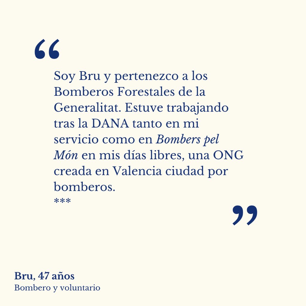 dpa_danablog's tweet photo. Conoce a Bru, un bombero de Valencia y voluntario de la ONG Bombers pel Món que colaboró en las labores de emergencia tras la Dana

Muchas gracias a Bru por compartir su experiencia con nosotros

🕊️Por ti, por todos.

#dana #valencia #ayuda #bomberos #volunteer #cambio https://t.co/JrgXsEosT9