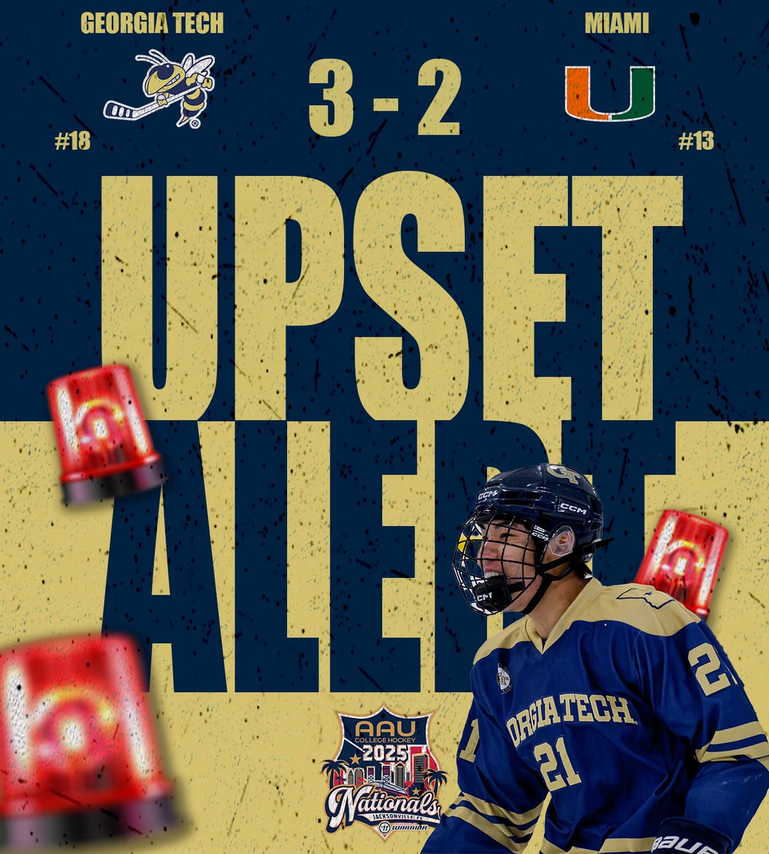 AAU College Hockey (@aaucollegehky) on Twitter photo ππ§ π¦π§ππ‘ππ¦ πππππ‘ π₯
No. 18 <a href="/GT_Hockey/">Georgia Tech Hockey</a> notches another Pool Play upset over No. 13 Miami on Day 3 π«£
#2025AAUNationals | #AAUCollegeHockey ππ§ π¦π§ππ‘ππ¦ πππππ‘ π₯
No. 18 <a href="/GT_Hockey/">Georgia Tech Hockey</a> notches another Pool Play upset over No. 13 Miami on Day 3 π«£
#2025AAUNationals | #AAUCollegeHockey
