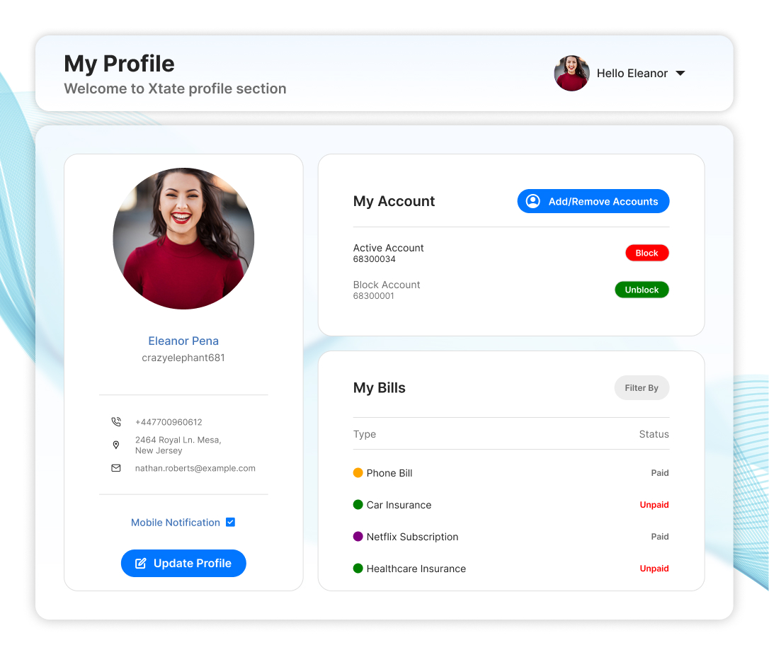 SouravCreates's tweet photo. I'm thrilled to unveil my new design for the profile section! This layout emphasizes easy navigation and quick access to crucial features like account management and bill payments.

#UIUX #ProfileDesign #DashboardDesign #Canva #Figma #DailyUI https://t.co/HAwbOOaoPG