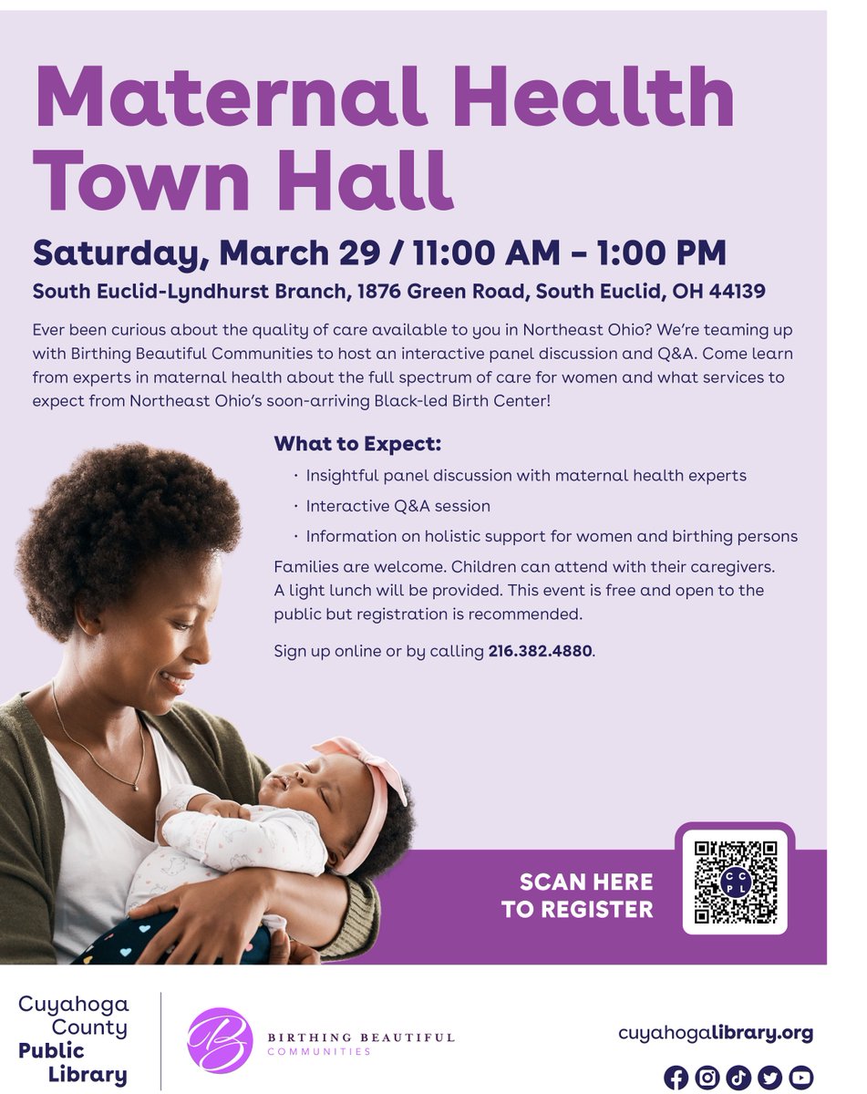 Cuyahoga Library (@cuyahogalib) on Twitter photo Join us at 11am on 3/29 at the S. Euclid-Lyndhurst Branch for this special event in collaboration with <a href="/birthnbeautiful/">Birthing Beautiful Communities</a>. Reserve your spot at attend.cuyahogalibrary.org/event/13072283 #DiscoverCCPL Join us at 11am on 3/29 at the S. Euclid-Lyndhurst Branch for this special event in collaboration with <a href="/birthnbeautiful/">Birthing Beautiful Communities</a>. Reserve your spot at attend.cuyahogalibrary.org/event/13072283 #DiscoverCCPL