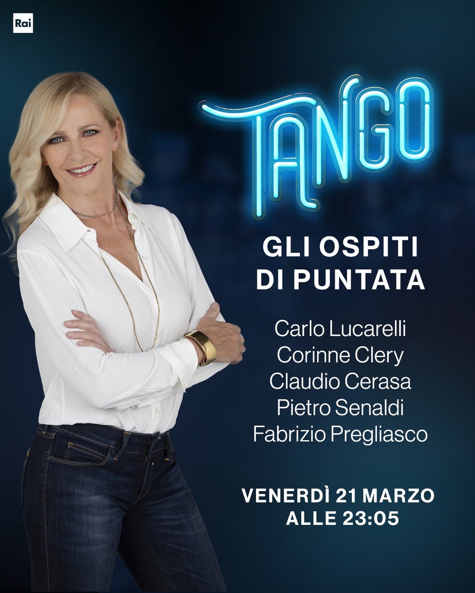 Rai2 (@raidue) on Twitter photo Questa sera balleranno il #Tango con <a href="/luisellacost/">luisella costamagna</a> alle 23.05 su #Rai2 ⬇️
<a href="/CarloLucarelli6/">CarloLucarelli</a>
<a href="/corinneclery13/">Corinne Clery</a>
<a href="/claudiocerasa/">Claudio Cerasa</a>
<a href="/PSenaldi/">Pietro Senaldi</a>
<a href="/preglias/">Fabrizio.Pregliasco</a>
E i tangueri
<a href="/LaVeraAlberti/">barbara alberti</a>
#FrancescoPannofino
Saverio Raimondo Questa sera balleranno il #Tango con <a href="/luisellacost/">luisella costamagna</a> alle 23.05 su #Rai2 ⬇️
<a href="/CarloLucarelli6/">CarloLucarelli</a>
<a href="/corinneclery13/">Corinne Clery</a>
<a href="/claudiocerasa/">Claudio Cerasa</a>
<a href="/PSenaldi/">Pietro Senaldi</a>
<a href="/preglias/">Fabrizio.Pregliasco</a>
E i tangueri
<a href="/LaVeraAlberti/">barbara alberti</a>
#FrancescoPannofino
Saverio Raimondo