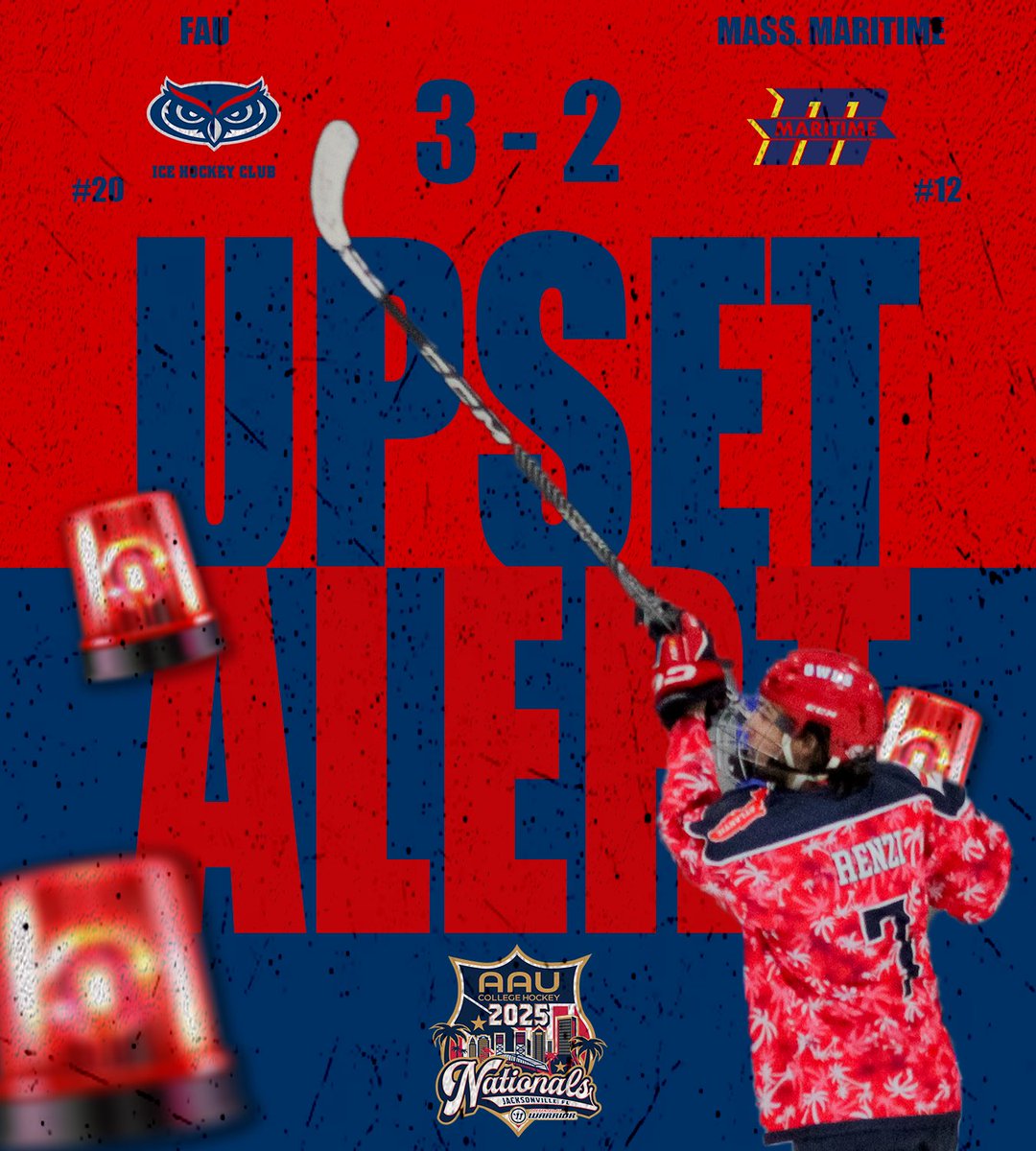 NACHLHockey's tweet photo. 𝗧𝗛𝗜𝗦 𝗢𝗡𝗘’𝗦 𝗔 𝗦𝗧𝗨𝗡𝗡𝗘𝗥!🚨

No. 20 @FAU_Hockey closes Pool Play with a win over No. 12 Mass Maritime!

#2025AAUNationals | #AAUCollegeHockey https://t.co/WvHMxADYSS