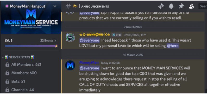 LunchTime_YT's tweet image. 4 additional Call of Duty cheat providers “GCAIMX”, “Suave”, “ZZ’S”, &amp;amp; “MoneyMan” have been shut down‼️

One step closer to hacker-free COD 🥲