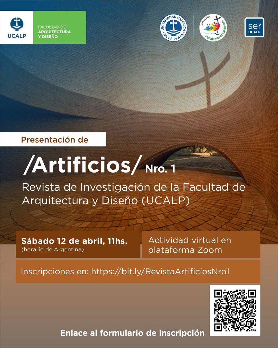 Facultad de Arquitectura y Diseño UCALP (@fad_ucalp) on Twitter photo Presentación de Artificios Nro. 1, Revista de Investigación (FAD UCALP)
Sábado 12 de abril de 2025, 11.00hs (horario de Argentina). Actividad virtual en plataforma Zoom
Formulario de Inscripción en bit.ly/RevistaArtific…
#UCALP #FadUCALP #Artificios #Revista #Investigación Presentación de Artificios Nro. 1, Revista de Investigación (FAD UCALP)
Sábado 12 de abril de 2025, 11.00hs (horario de Argentina). Actividad virtual en plataforma Zoom
Formulario de Inscripción en bit.ly/RevistaArtific…
#UCALP #FadUCALP #Artificios #Revista #Investigación