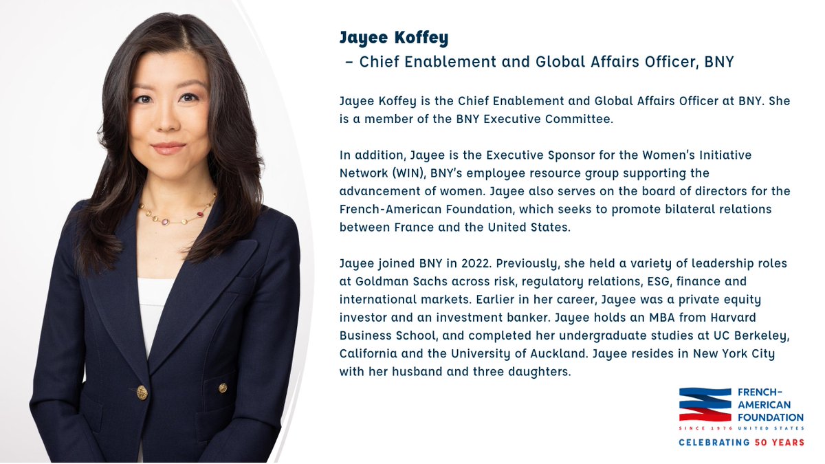 Please join the <a href="/FAF_US/">French-American Foundation</a> in welcoming Jayee Koffey to our Board of Directors! View all FAF-U.S. Board members: lnkd.in/e9UJvwJX