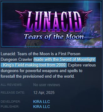 Plus_Ten_Sack's tweet photo. I didn't care for Lunacid in the end but the fact the prequel is being made with the SoM engine has certainly piqued my interest. https://t.co/87OYUsScwQ