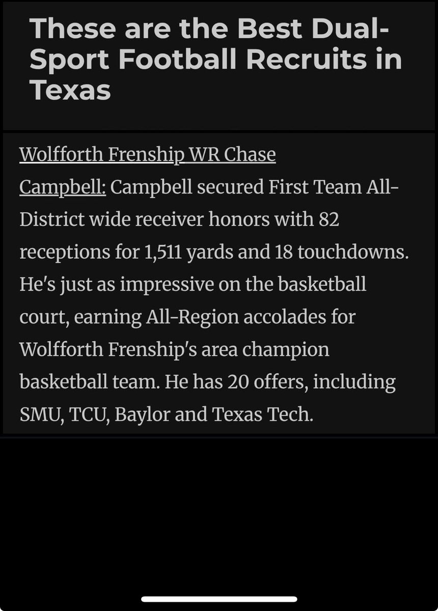 Chase Campbell (@26chasec) on Twitter photo Thank you <a href="/dctf/">Dave Campbell's — TexasFootball.com</a> for naming me one of the best dual sport athletes in the state! Thank you <a href="/dctf/">Dave Campbell's — TexasFootball.com</a> for naming me one of the best dual sport athletes in the state!