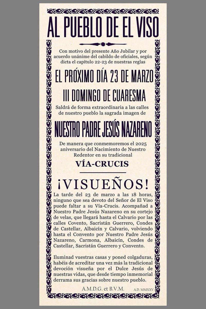 elllamadorcsr's tweet photo. El Viso convoca este domingo a los vecinos al Viacrucis del Nazareno https://t.co/7lTBKjl4nz