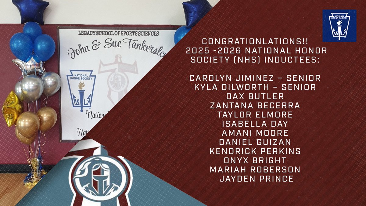 Legacy is set to induct 1️⃣2️⃣ new members into their third <a href="/NatHonorSociety/">National Honor Society</a> class!

Induction Ceremony
📅 Wed., April 2
⏰️ 5:00 PM

#AcademicExcellence #TitanUp
#TankersleyChapter 
#NHS 📚