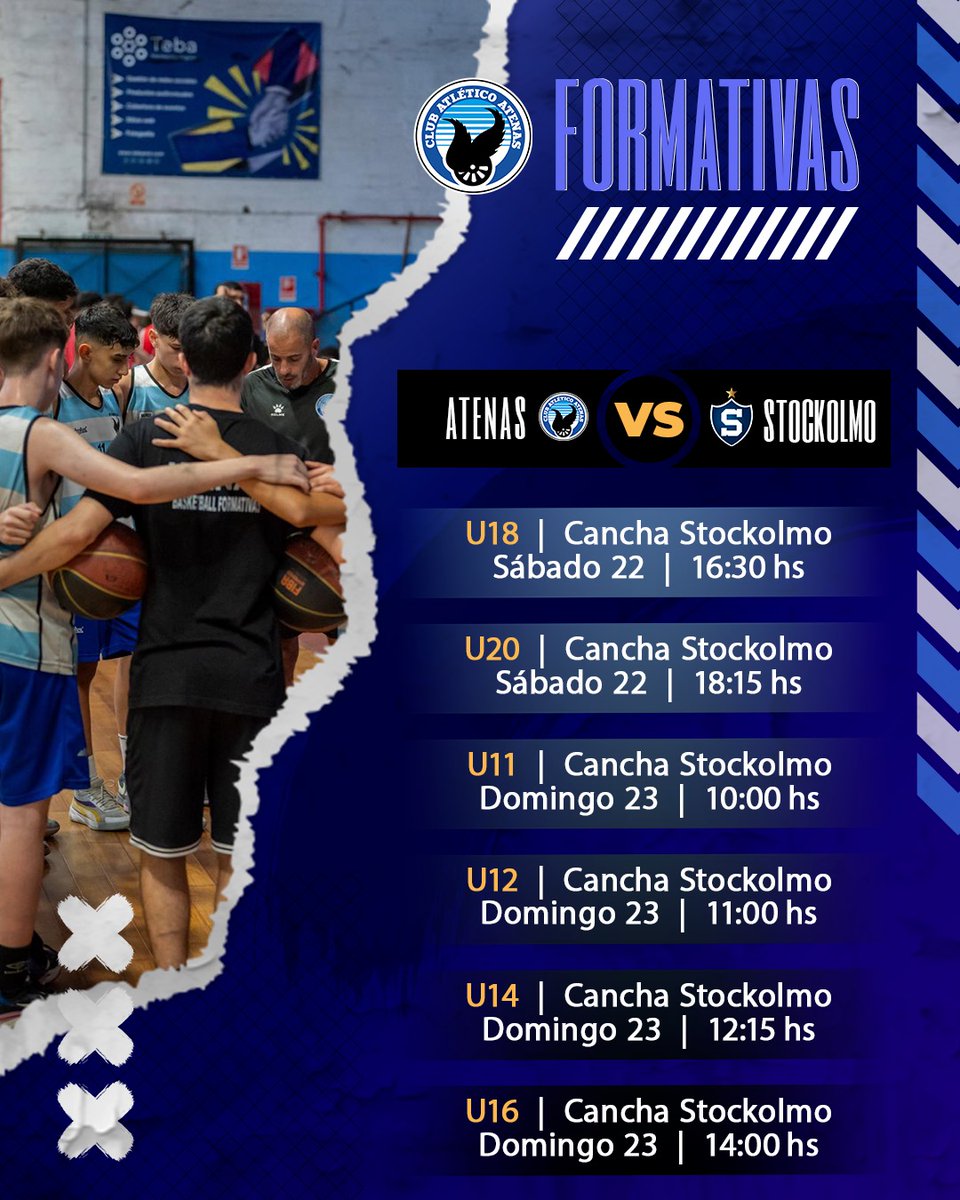 🏀🔥 ¡Arranca la acción en Formativas! 🔥🏀

Este fin de semana, nuestras categorías de Atenas se enfrentan a Stockolmo en una jornada llena de emoción y talento. 💪⚪🔵

📍 Cancha: Stockolmo
📅 Sábado 22 y Domingo 23

¡Vamos con todo! 🏀 

#AtenasBasket #Formativas #VamosAtenas