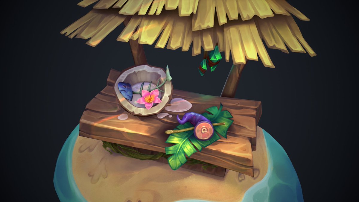 Gwennet1's tweet photo. I decided to start a series of WoW fan art and this is the second project in the series, the Murloc's Bar 🥥🍸
And the second try of a grayscale and gradient maps workflow.

#3DArtist #Stylized3D #Handpainted3D #OpenForCommissions https://t.co/tgdM8rXtTy