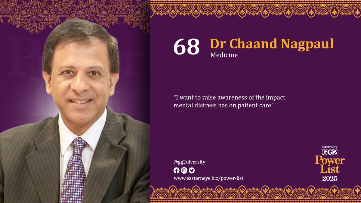 GG2 Diversity Hub (@gg2diversity) on Twitter photo Dr Chaand Nagpaul, former BMA chair, led the NHS through crises, championing racial equity, funding reforms, and mental health support for doctors while continuing his GP practice and advocacy work.
To read more - easterneye.biz/dr-chaand-nagpâŠ
<a href="/CNagpaul/">Chaand Nagpaul</a>
#GG2PowerList2025 Dr Chaand Nagpaul, former BMA chair, led the NHS through crises, championing racial equity, funding reforms, and mental health support for doctors while continuing his GP practice and advocacy work.
To read more - easterneye.biz/dr-chaand-nagpâŠ
<a href="/CNagpaul/">Chaand Nagpaul</a>
#GG2PowerList2025