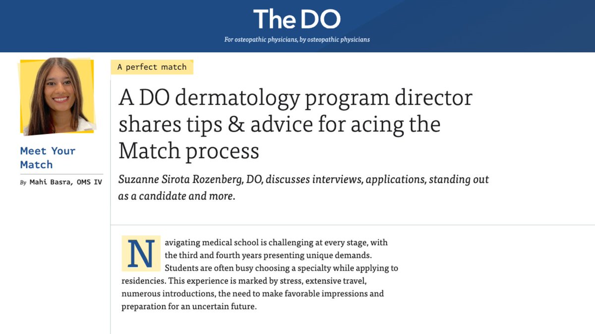 Suzanne Sirota Rozenberg, DO, discusses interviews, applications, standing out as a candidate and more.

bit.ly/3YxNtss

#Match #Match2025 #DOProud #OsteopathicMedicine