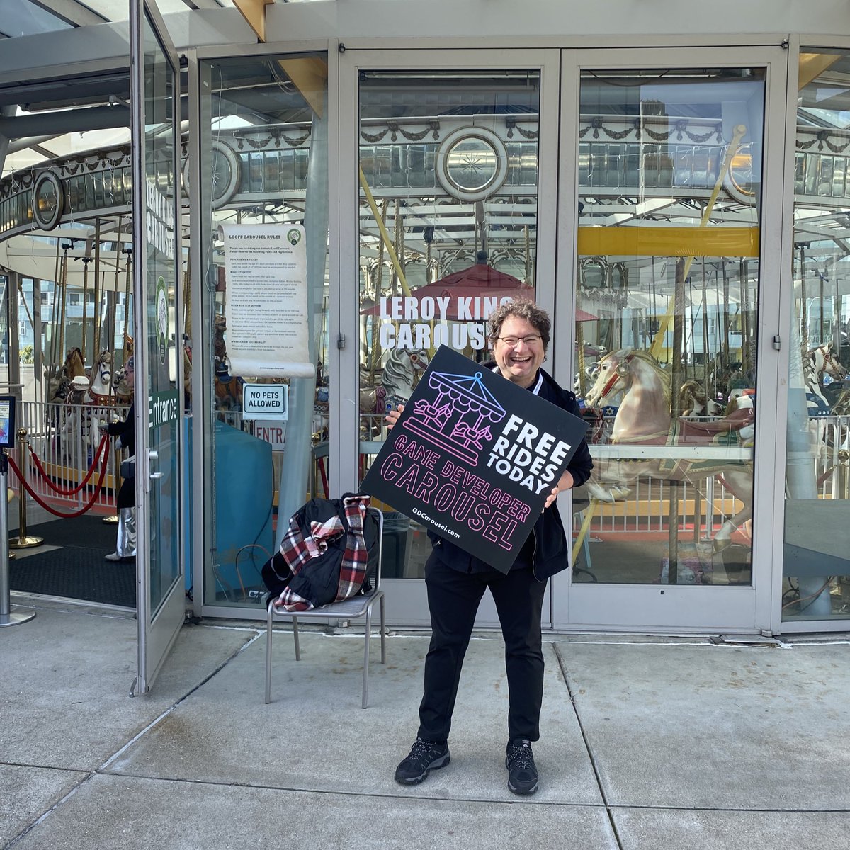 Take a ride on the Game Developer Carousel! The Leroy King Carousel is FREE all day today for attendees, visitors, and the SF community, thanks to John Seggerson. #GDC2025