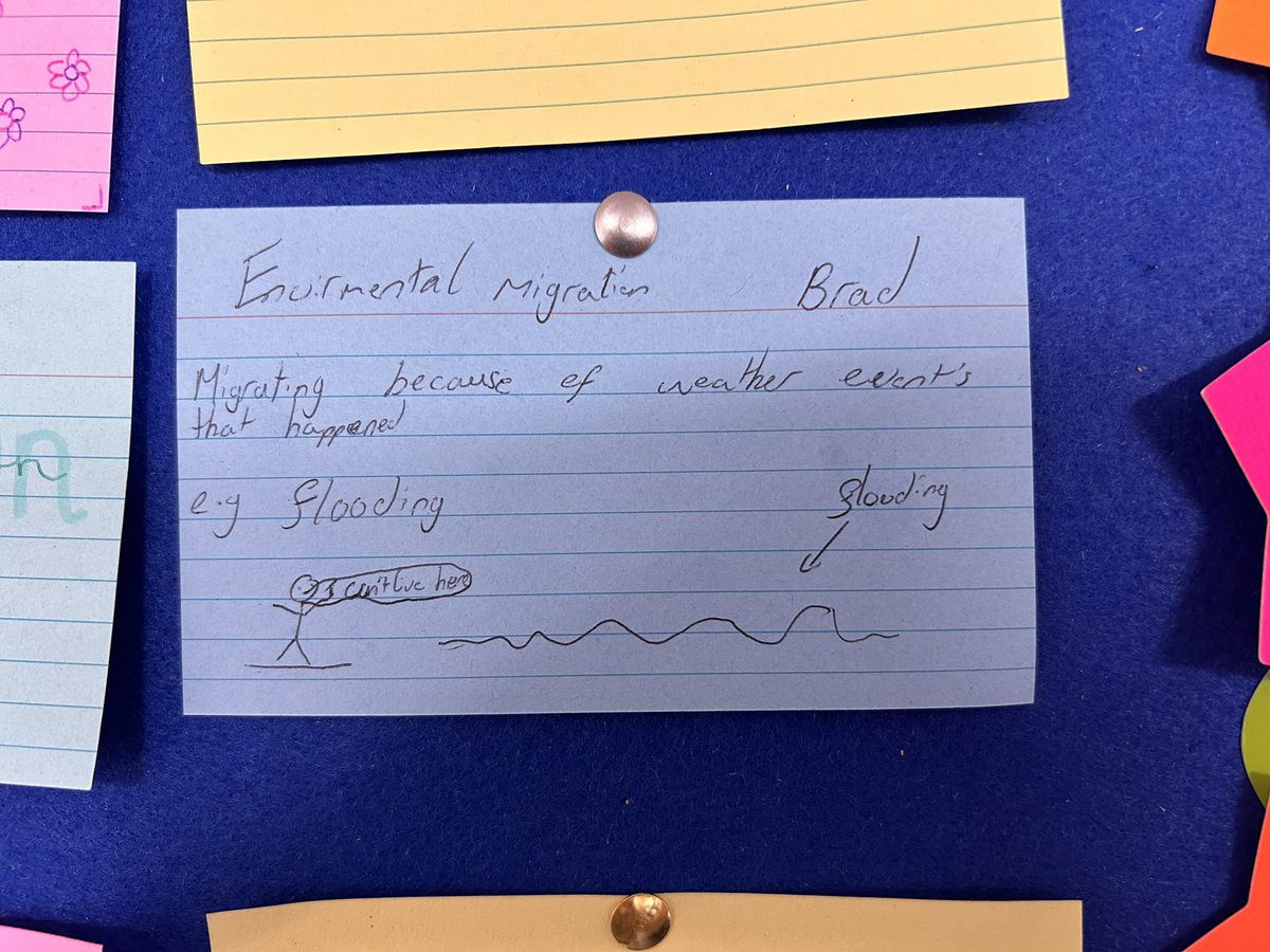 Key word cards made by my class whilst studying population and migration. A nice pop of colour to the noticeboard🖍️📚 I asked students to explain their understanding of keywords taught in the two chapters✏️🌎 <a href="/FingalCC/">Fingal Comm College</a>