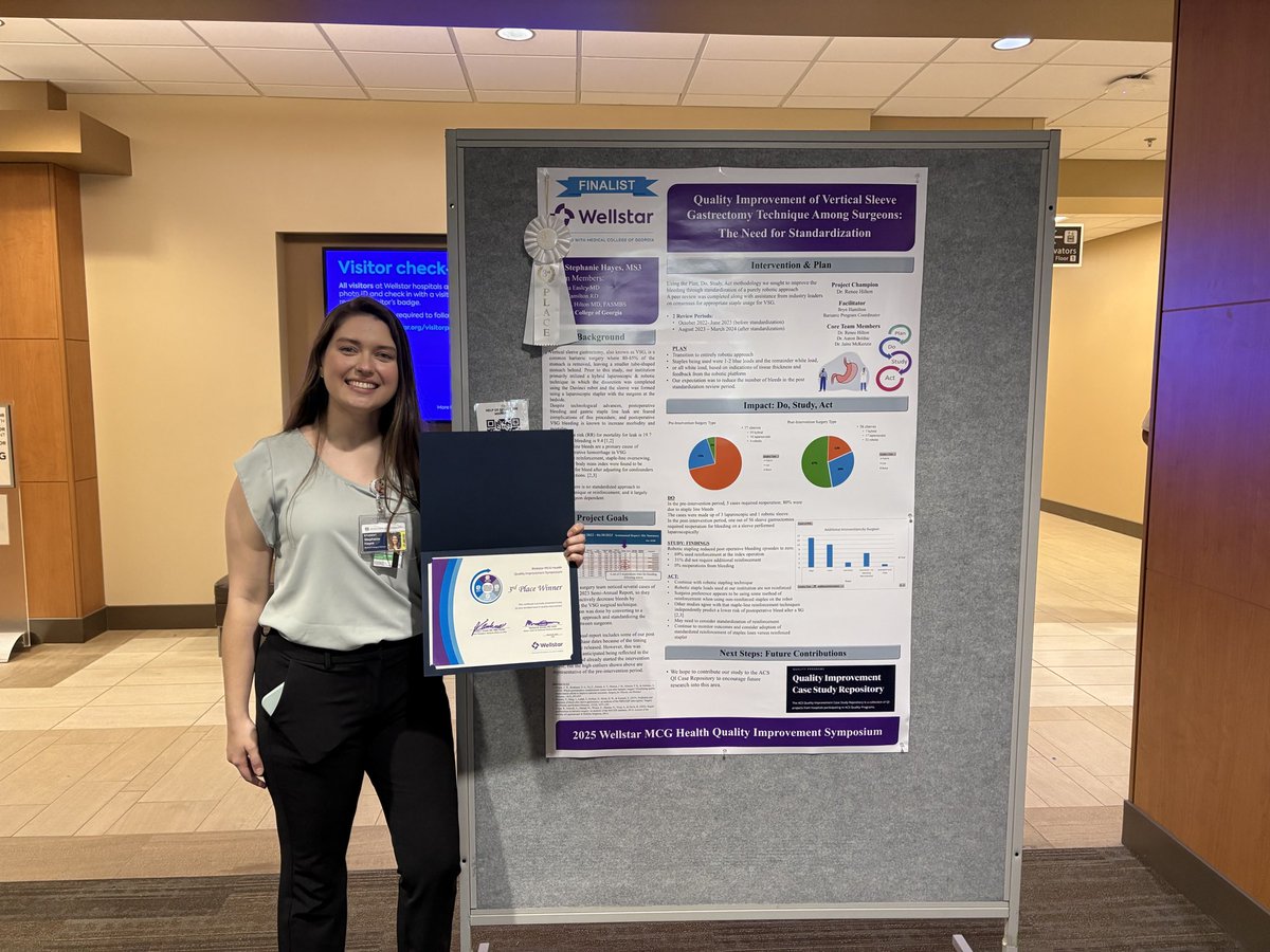 Very proud of this young future surgeon! Finalist at the Quality Sympsium! Third place overall with our project on robotic sleeve gastrectomy standardization to lower post operative bleeds.  <a href="/MCG_Surgery/">MCG Surgery</a> <a href="/aaronbolduc/">Aaron Bolduc</a> <a href="/janiemckenzie16/">janie mckenzie</a>
