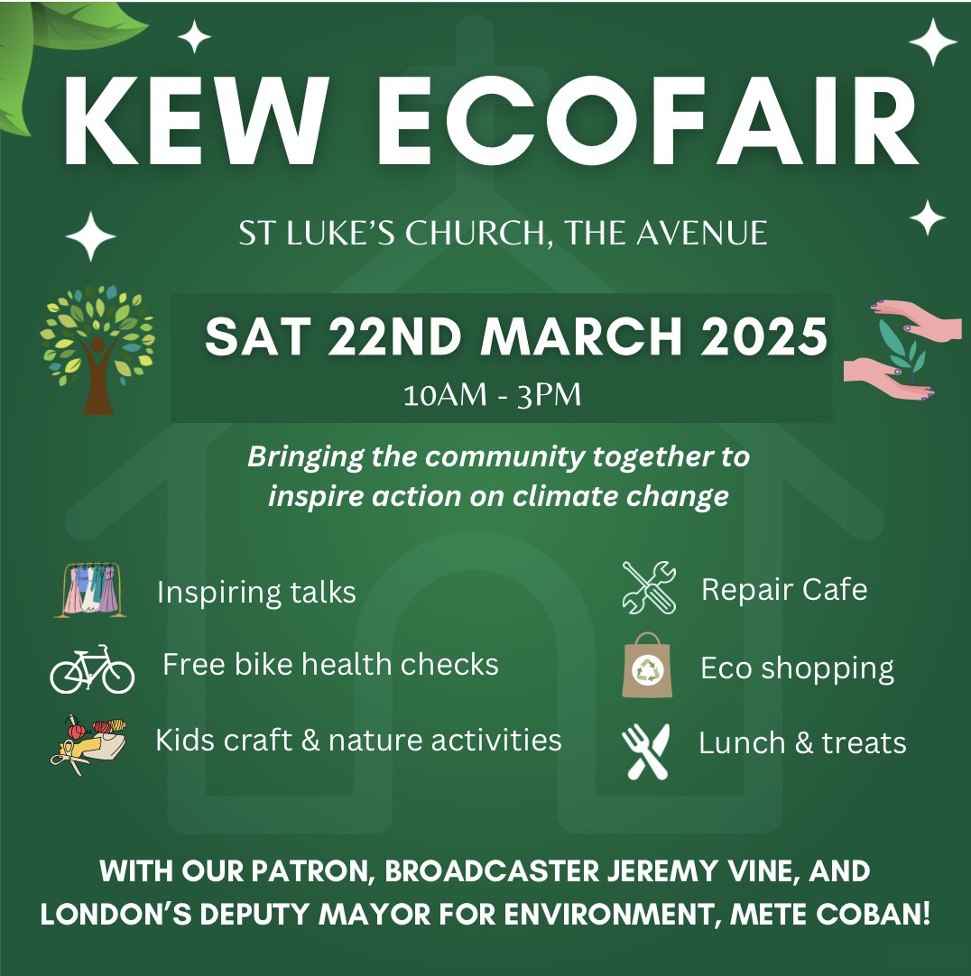 Southwark Diocese (@southwarkcofe) on Twitter photo 🌳KEW ECOFAIR ⛪<a href="/stlukeskew/">stlukeskew</a>
📆SAT 22ND MARCH 10AM-3PM
➡️Bringing the community together to inspire action on climate change - with patron <a href="/theJeremyVine/">Jeremy Vine | Here, on Tiktok, Insta & Facebook</a> & London’s Deputy Mayor for Environment <a href="/metecoban92/">Mete Coban MBE</a> 🌳KEW ECOFAIR ⛪<a href="/stlukeskew/">stlukeskew</a>
📆SAT 22ND MARCH 10AM-3PM
➡️Bringing the community together to inspire action on climate change - with patron <a href="/theJeremyVine/">Jeremy Vine | Here, on Tiktok, Insta & Facebook</a> & London’s Deputy Mayor for Environment <a href="/metecoban92/">Mete Coban MBE</a>