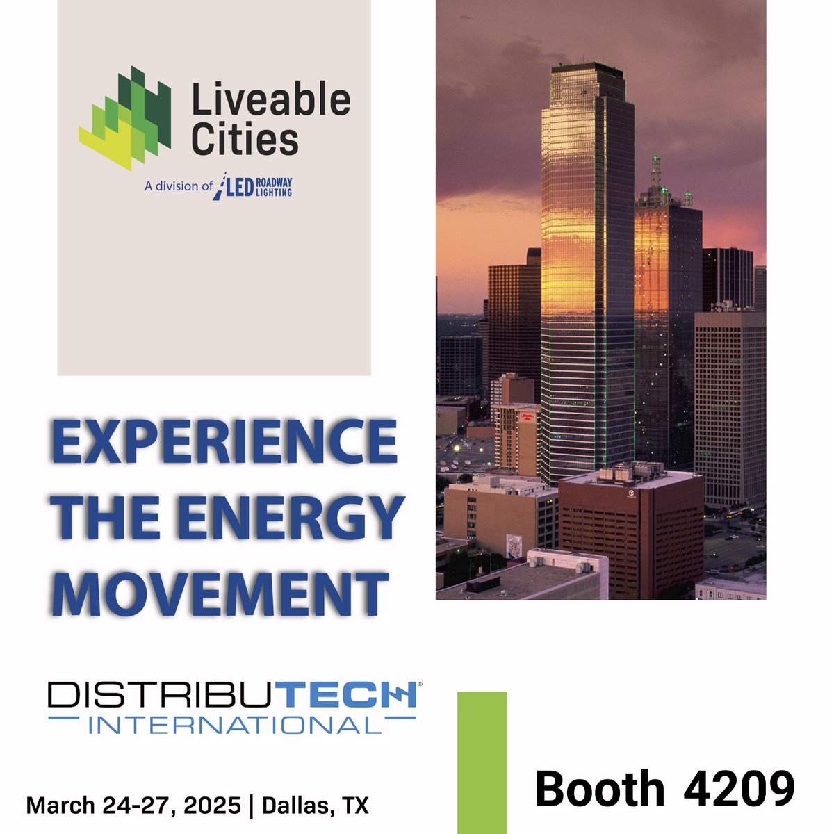 🚦 Liveable Cities is heading to #DISTRIBUTECH2025!

Smarter streetlighting = energy savings, better safety &amp; grid support.

Let’s connect in Dallas! Who’s joining us? 💡⚡

#SmartCities #GridResilience #DTECH2025 #DISTRIBUTECH25