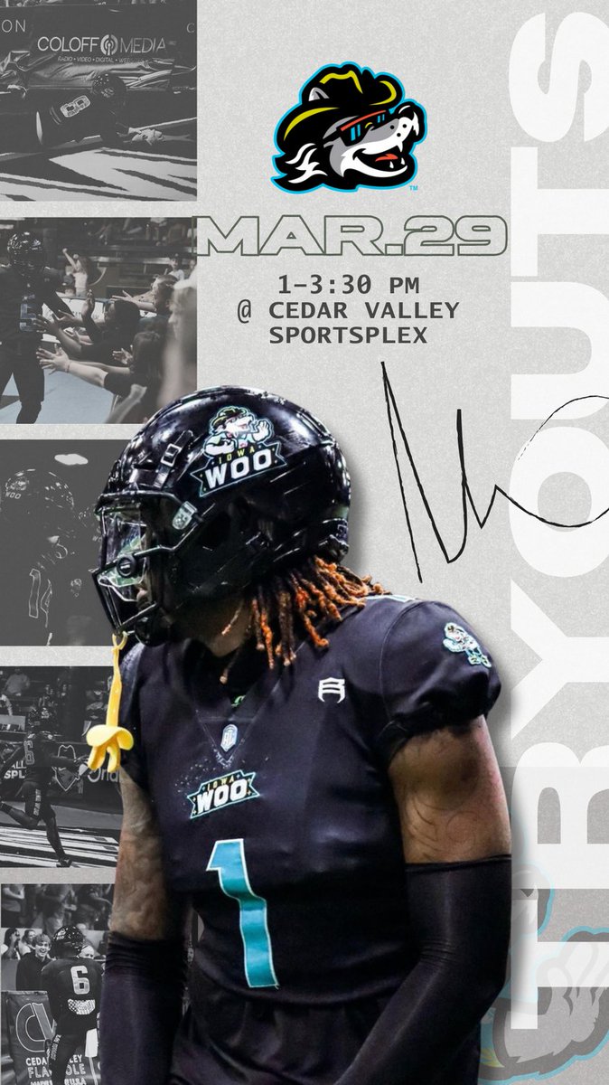 IowaWooALF's tweet photo. If you are interested in playing on the Woo this upcoming season, we would love to see you at our tryouts! 

March 29, 2025
1-3:30 pm
Cedar Valley SportsPlex 
300 Jefferson St, Waterloo, IA 50701 https://t.co/bpySDIfPOI
