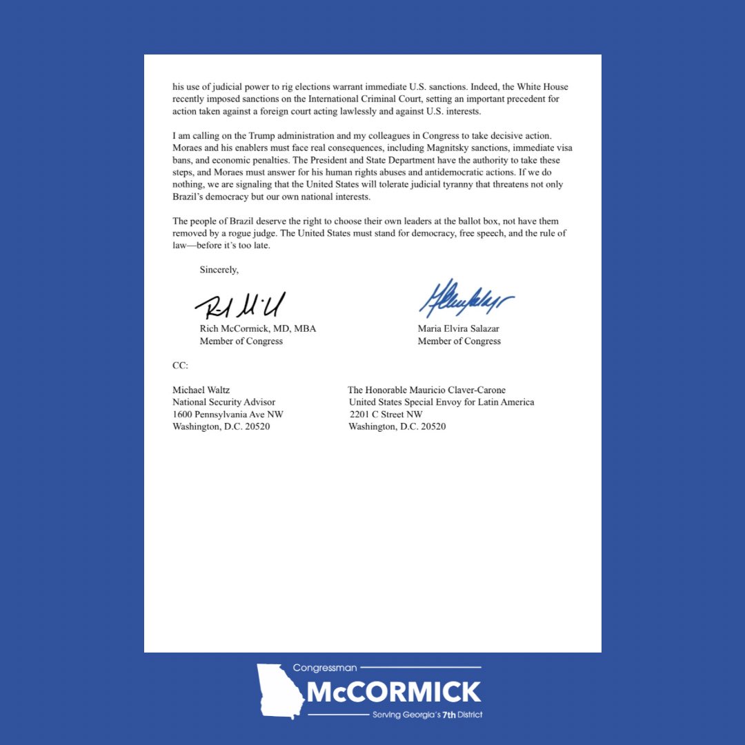 Congressman Rich McCormick, MBA MD (@repmccormick) on Twitter photo The fact that <a href="/BolsonaroSP/">Eduardo Bolsonaro🇧🇷</a>, the most voted Congressman in Brazil's history and son of former President <a href="/jairbolsonaro/">Jair M. Bolsonaro</a>, has been forced to seek exile in the United States demonstrates the alarming deterioration of democracy in the largest country in South America. Representative The fact that <a href="/BolsonaroSP/">Eduardo Bolsonaro🇧🇷</a>, the most voted Congressman in Brazil's history and son of former President <a href="/jairbolsonaro/">Jair M. Bolsonaro</a>, has been forced to seek exile in the United States demonstrates the alarming deterioration of democracy in the largest country in South America. Representative