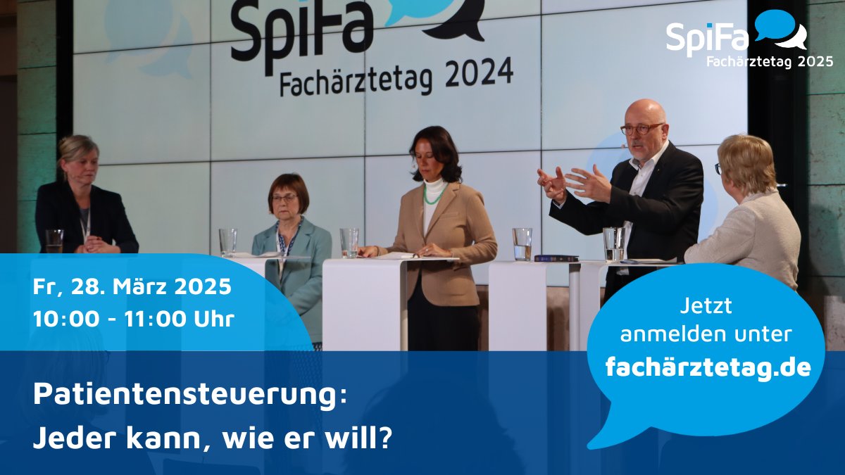 SpiFa e.V. (@spifa_ev) on Twitter photo Die Forderung nach einer Steuerung von Patientinnen und Patienten kommt aus aller Munde. Doch wie soll diese aussehen? Kontroverse Auftaktdiskussion am zweiten Veranstaltungstag des SpiFa-Fachärztetages! Jetzt anmelden: fachaerztetag.spifa.de
<a href="/NBuhlinger/">Nicola Buhlinger-Göpfarth</a> 
<a href="/haev_aktuell/">Hausärztinnen- und Hausärzteverband</a>
<a href="/BVKJ/">BVKJ</a> Die Forderung nach einer Steuerung von Patientinnen und Patienten kommt aus aller Munde. Doch wie soll diese aussehen? Kontroverse Auftaktdiskussion am zweiten Veranstaltungstag des SpiFa-Fachärztetages! Jetzt anmelden: fachaerztetag.spifa.de
<a href="/NBuhlinger/">Nicola Buhlinger-Göpfarth</a> 
<a href="/haev_aktuell/">Hausärztinnen- und Hausärzteverband</a>
<a href="/BVKJ/">BVKJ</a>