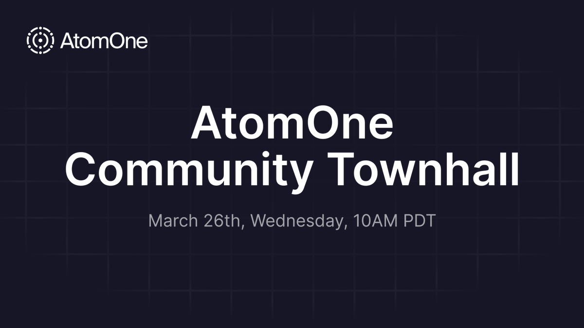 Next Wednesday, March 26th at 10am PDT, please join the AtomOne Community Townhall to discuss everything that's happened since the launch of AtomOne, including all the proposals and next steps! 

Bring questions!

Calendar: bit.ly/AtomOne
Join: meet.google.com/vau-jegc-snb
