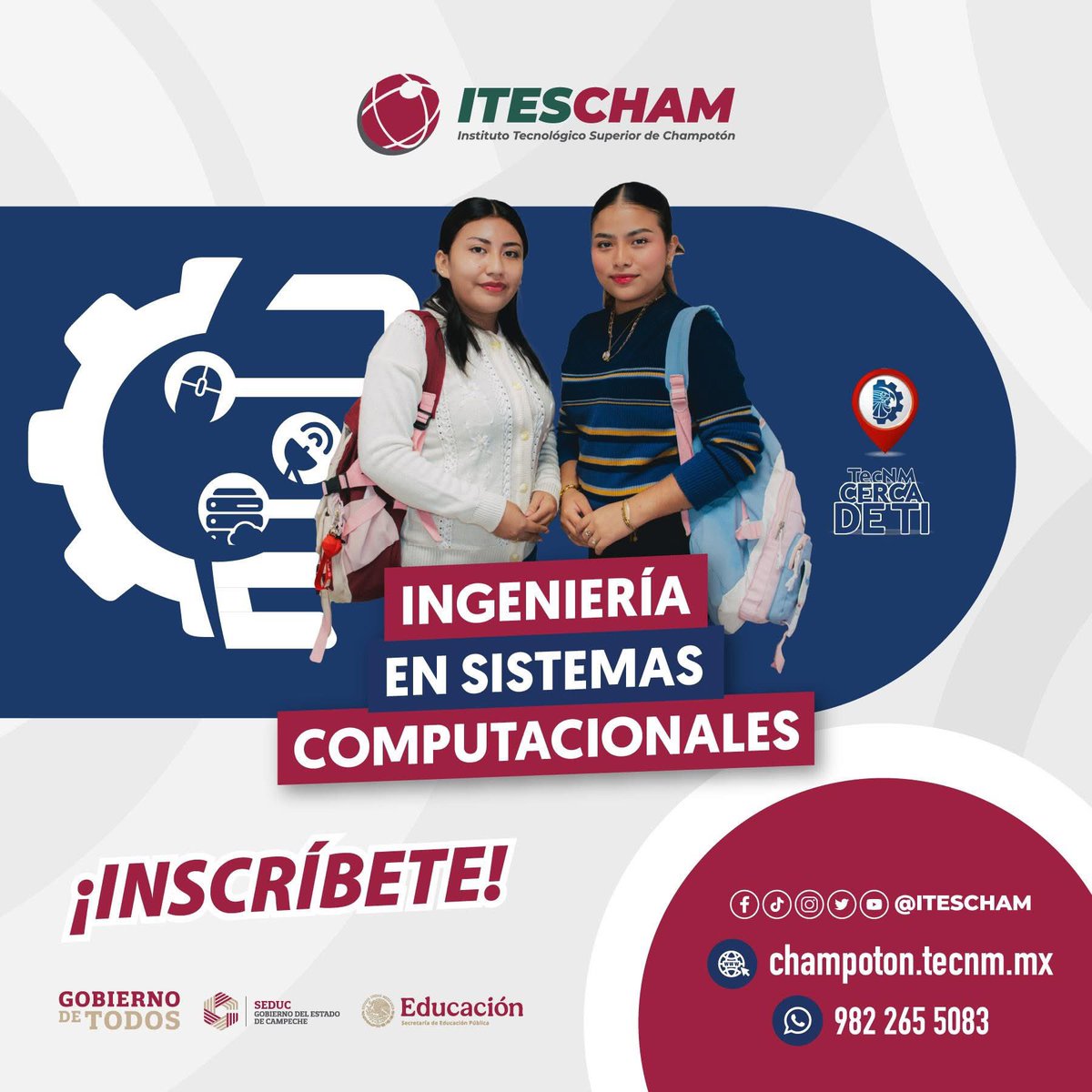 💻Aprende a diseñar, desarrollar y optimizar sistemas que transforman industrias. 

📌 ¡No dejes pasar esta oportunidad! Solicita tu ficha de admisión en ➡️ itescham.mindbox.app/login/alumno

📲 Más info:  
📞 982 82 82432 ext. 119  
💬 WhatsApp: 982 265 5083 o bit.ly/49GhcCr